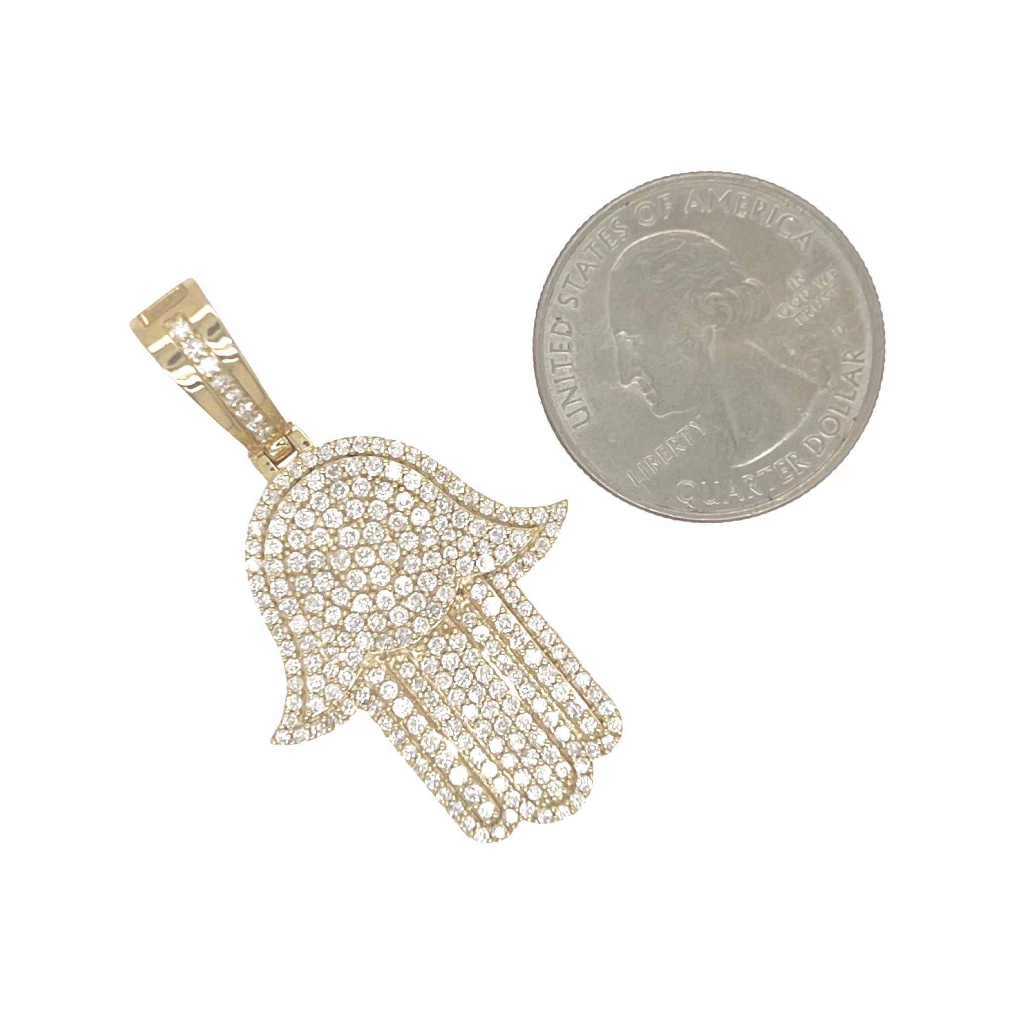 10K Yellow Gold Hamsa Diamond Pendant 1.71 CT 1.75"