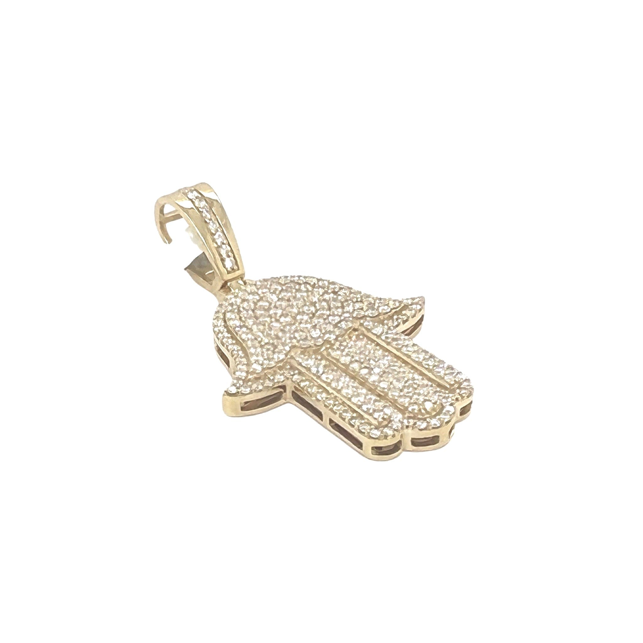 10K Yellow Gold Hamsa Diamond Pendant 1.71 CT 1.75"