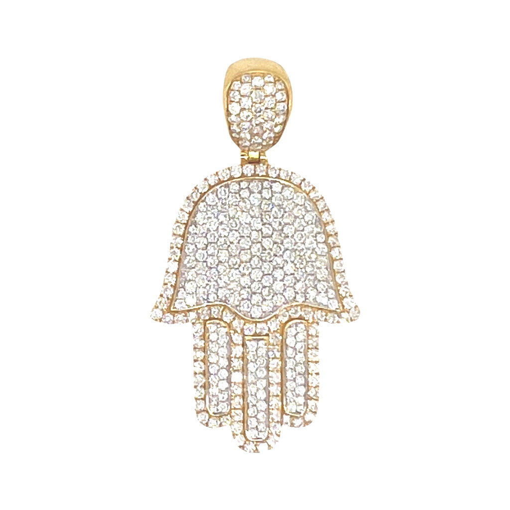 10K Yellow Gold Hamsa VS Diamond Pendant 3.5 CT 1.8"