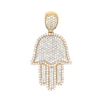 10K Yellow Gold Hamsa VS Diamond Pendant 3.5 CT 1.8"