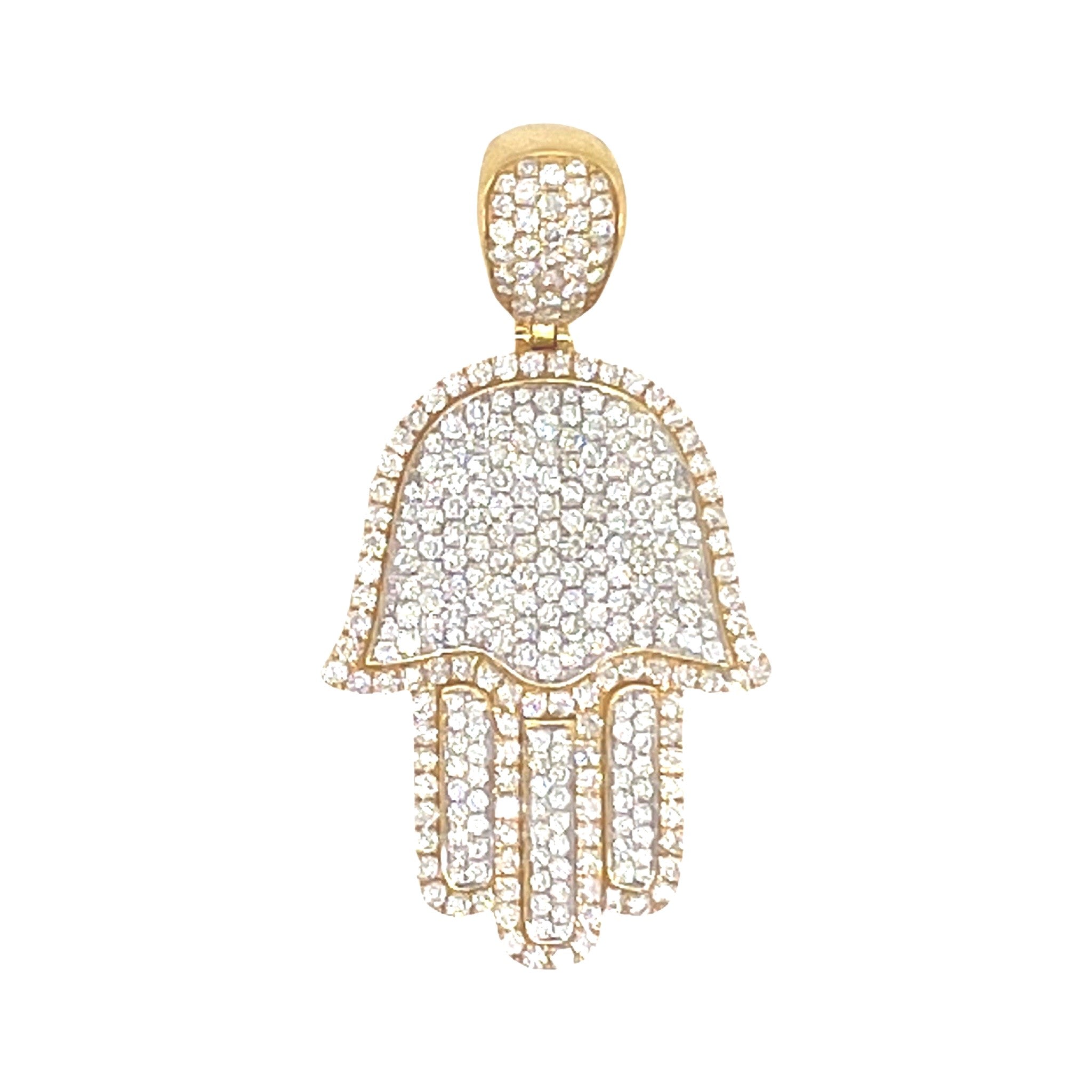 10K Yellow Gold Hamsa VS Diamond Pendant 3.5 CT 1.8"