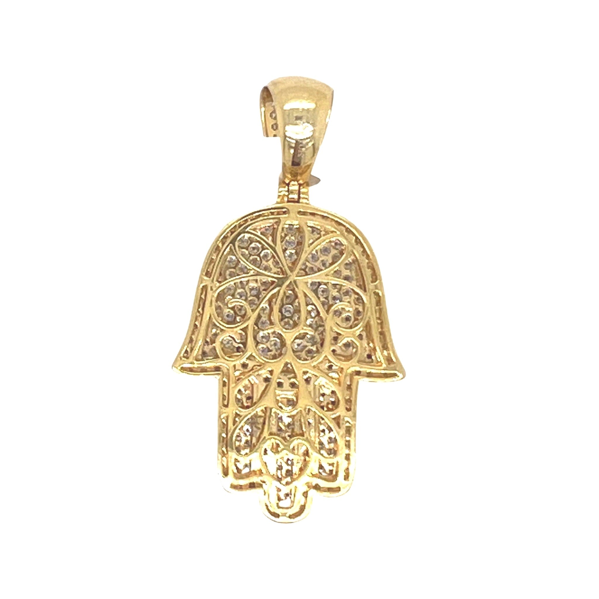 10K Yellow Gold Hamsa VS Diamond Pendant 3.5 CT 1.8"