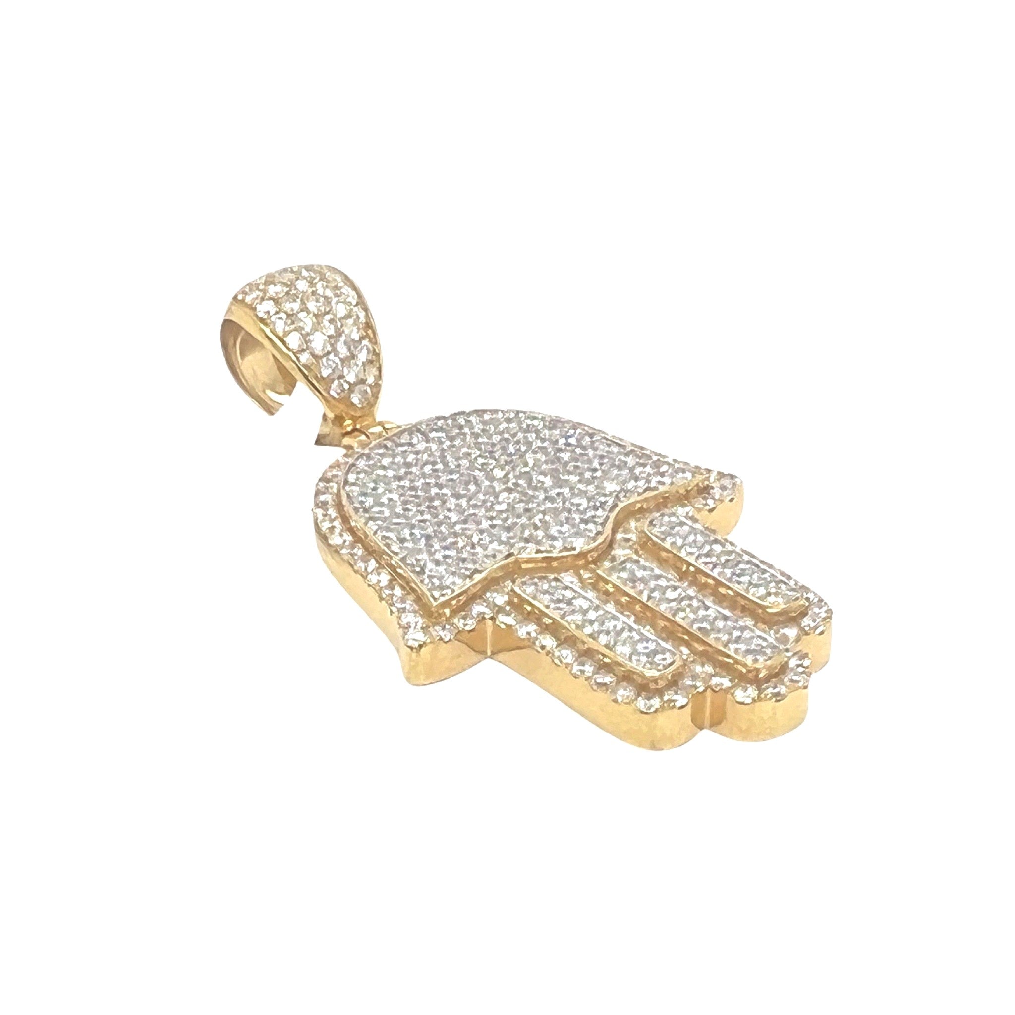 10K Yellow Gold Hamsa VS Diamond Pendant 3.5 CT 1.8"