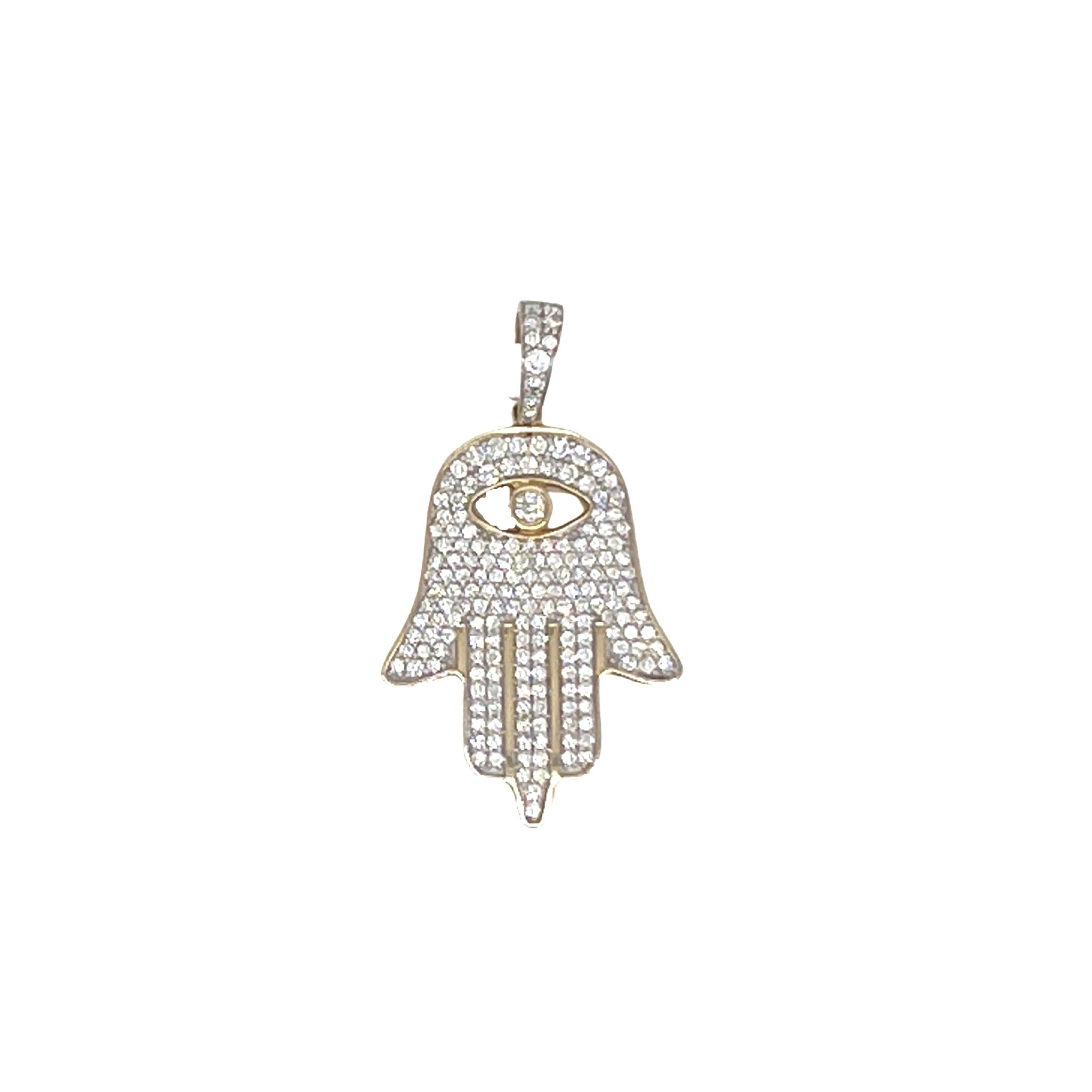 10K Yellow Gold Hamsa Evil Eye Diamond Pendant 1.0 CT 1.25"