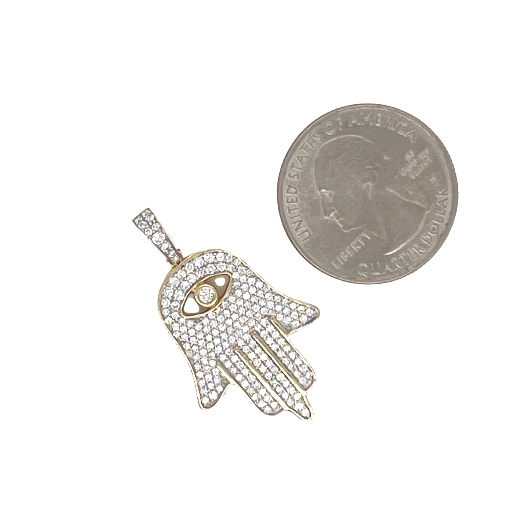 10K Yellow Gold Hamsa Evil Eye Diamond Pendant 1.0 CT 1.25"