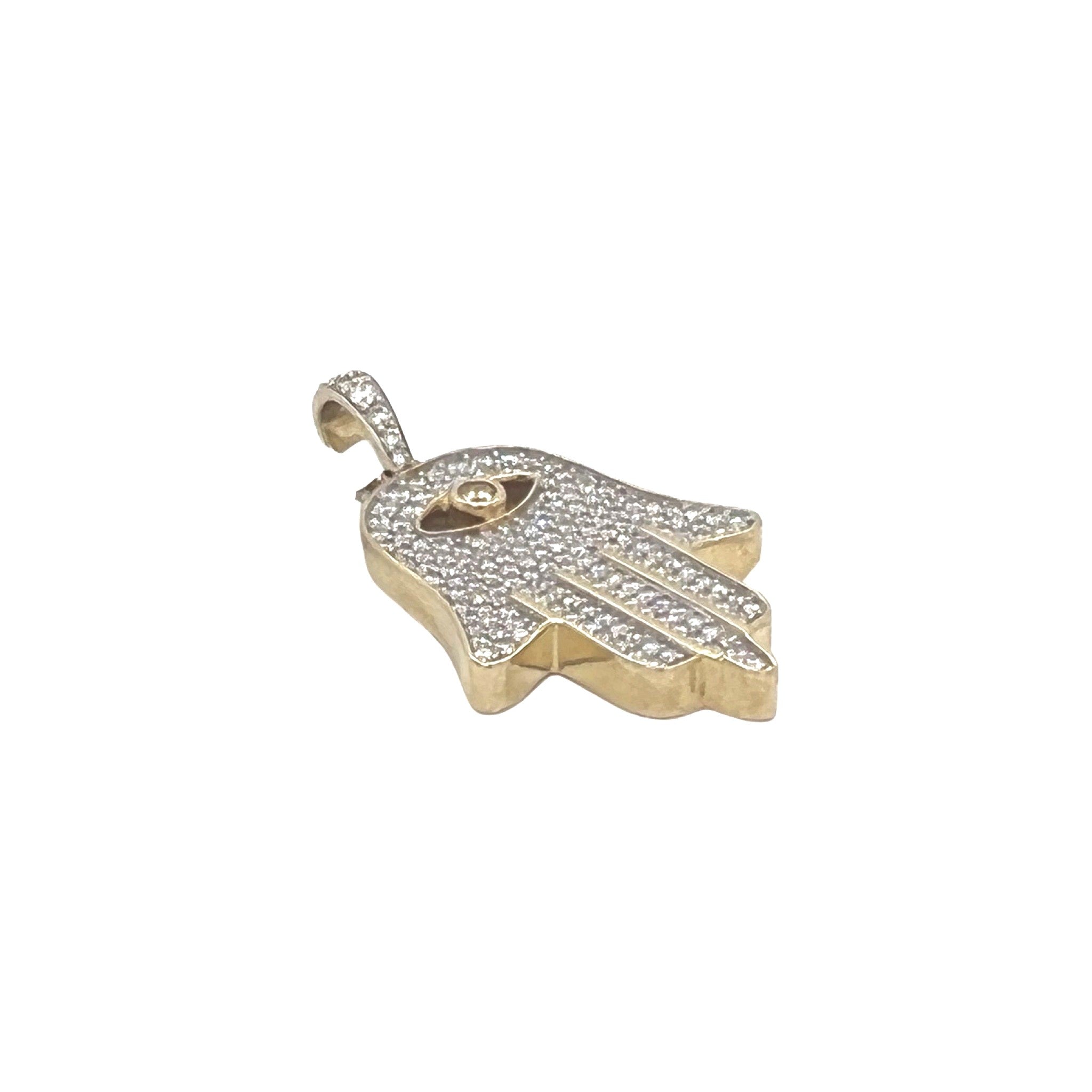 10K Yellow Gold Hamsa Evil Eye Diamond Pendant 1.0 CT 1.25"