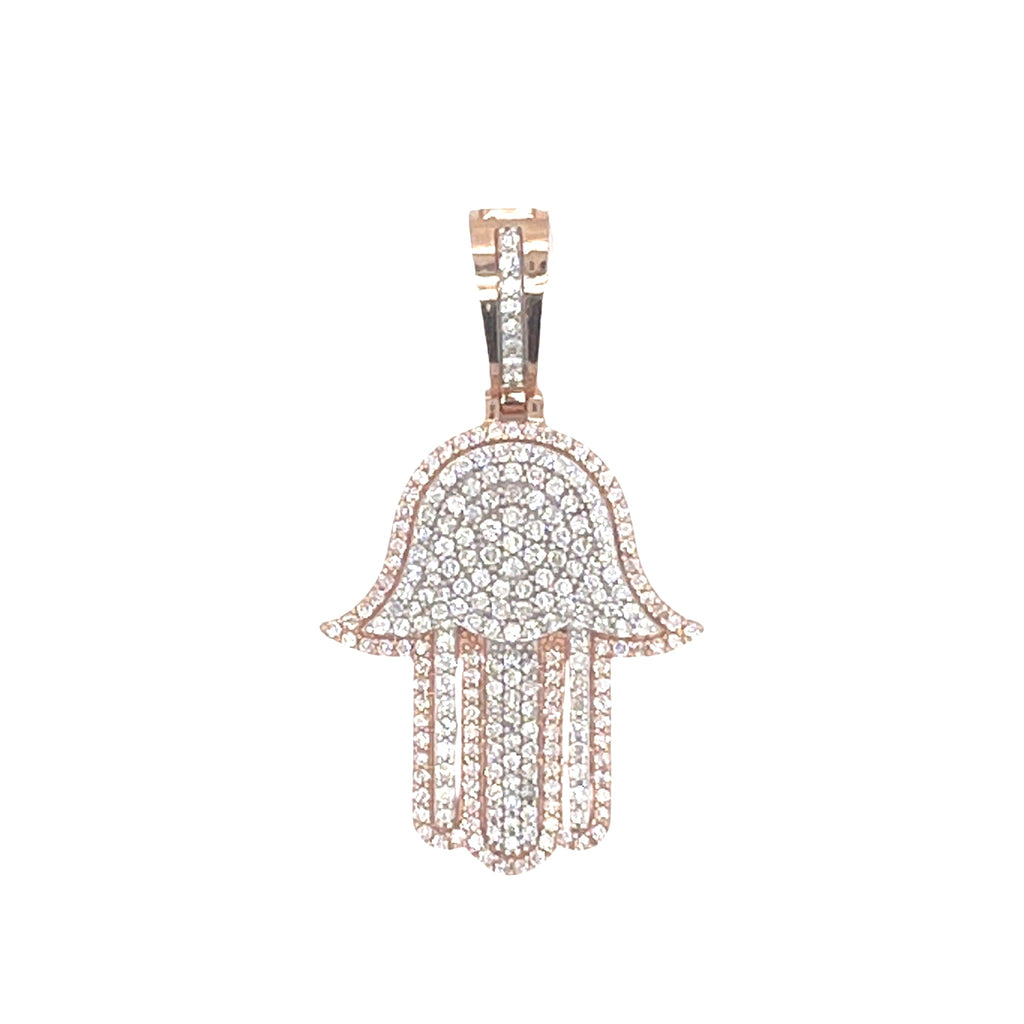 10K Two-Tone Gold Hamsa Diamond Pendant 1.71 CT 1.75"