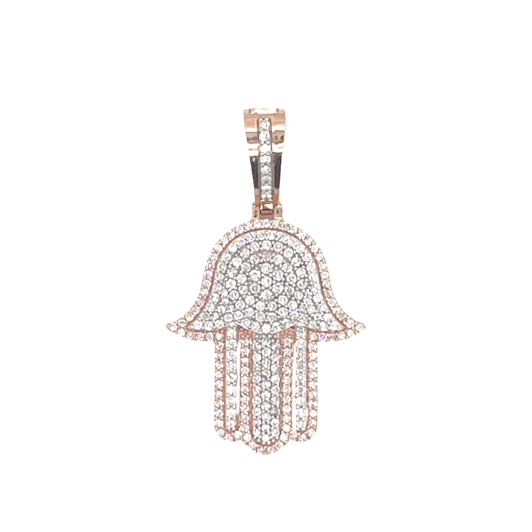 10K Two-Tone Gold Hamsa Diamond Pendant 1.71 CT 1.75"