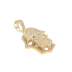 10K Yellow Gold Double Layer 3D Hamsa VS Diamond Pendant 2.7 CT 1.9"