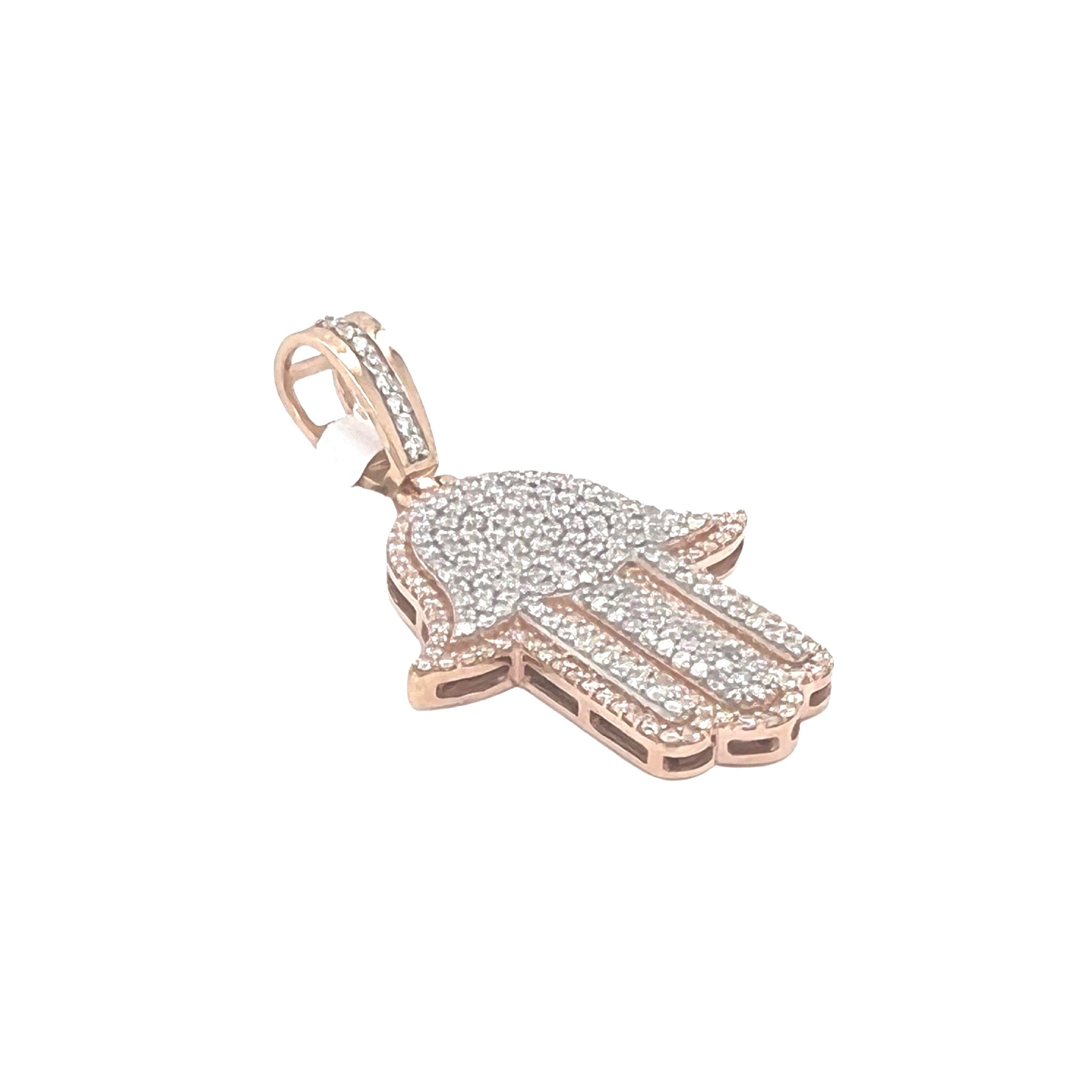 10K Two-Tone Gold Hamsa Diamond Pendant 1.71 CT 1.75"