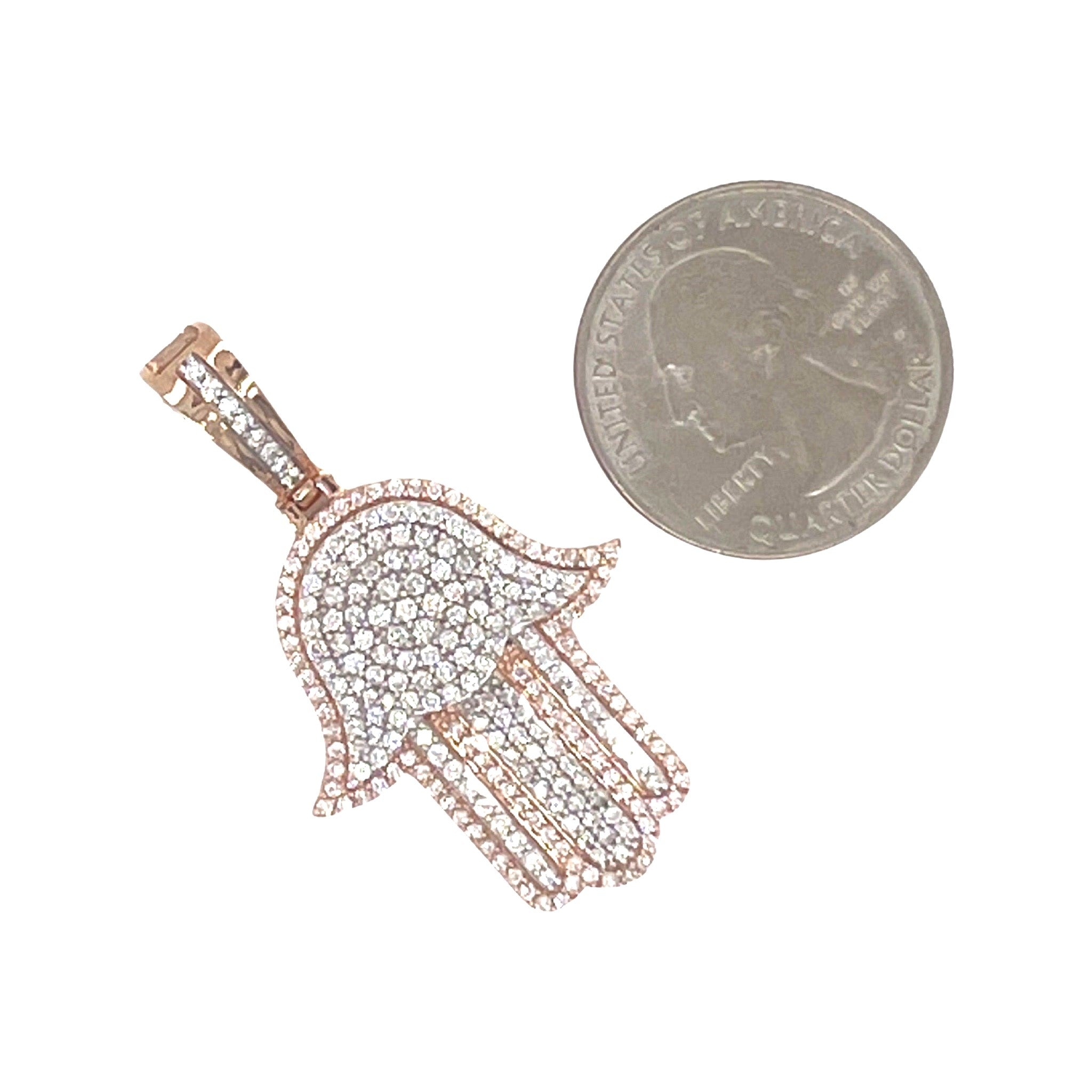 10K Two-Tone Gold Hamsa Diamond Pendant 1.71 CT 1.75"