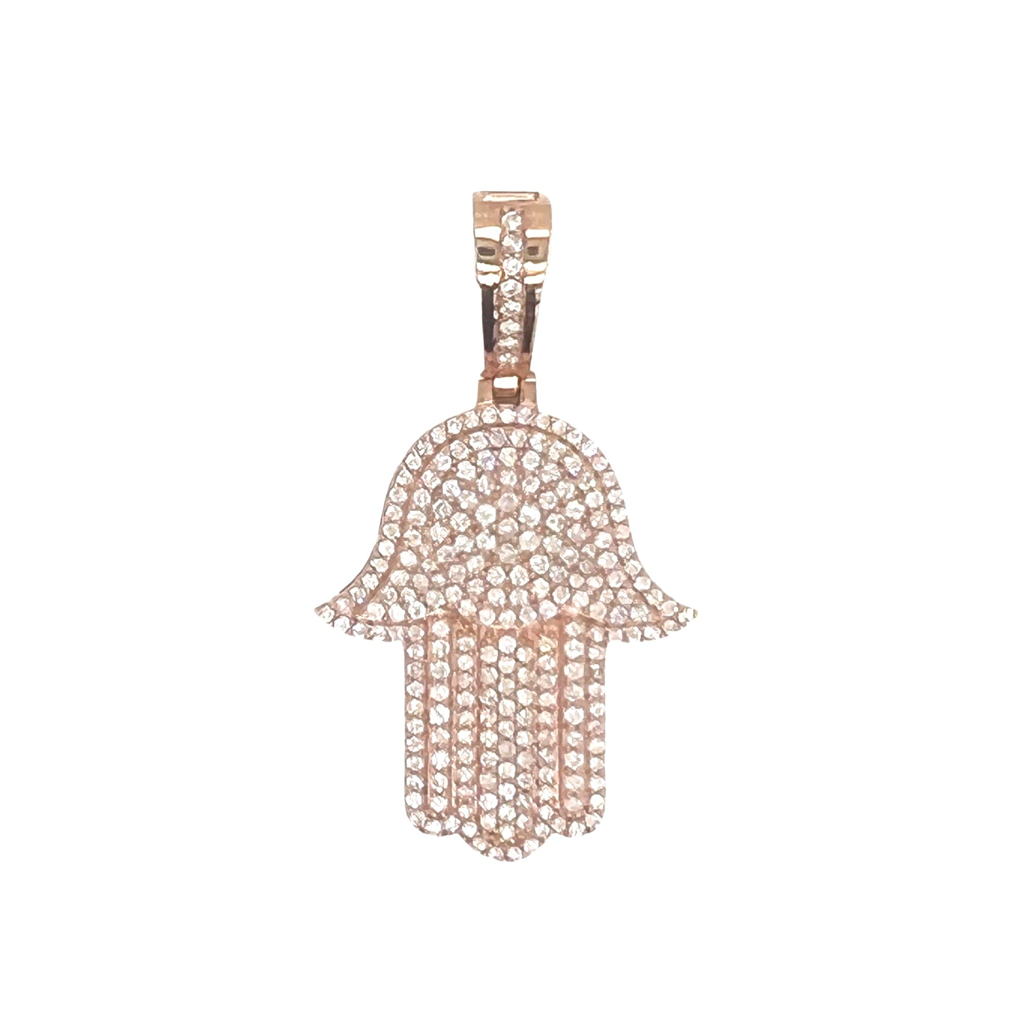 10K Rose Gold Hamsa Diamond Pendant 1.71 CT 1.75"