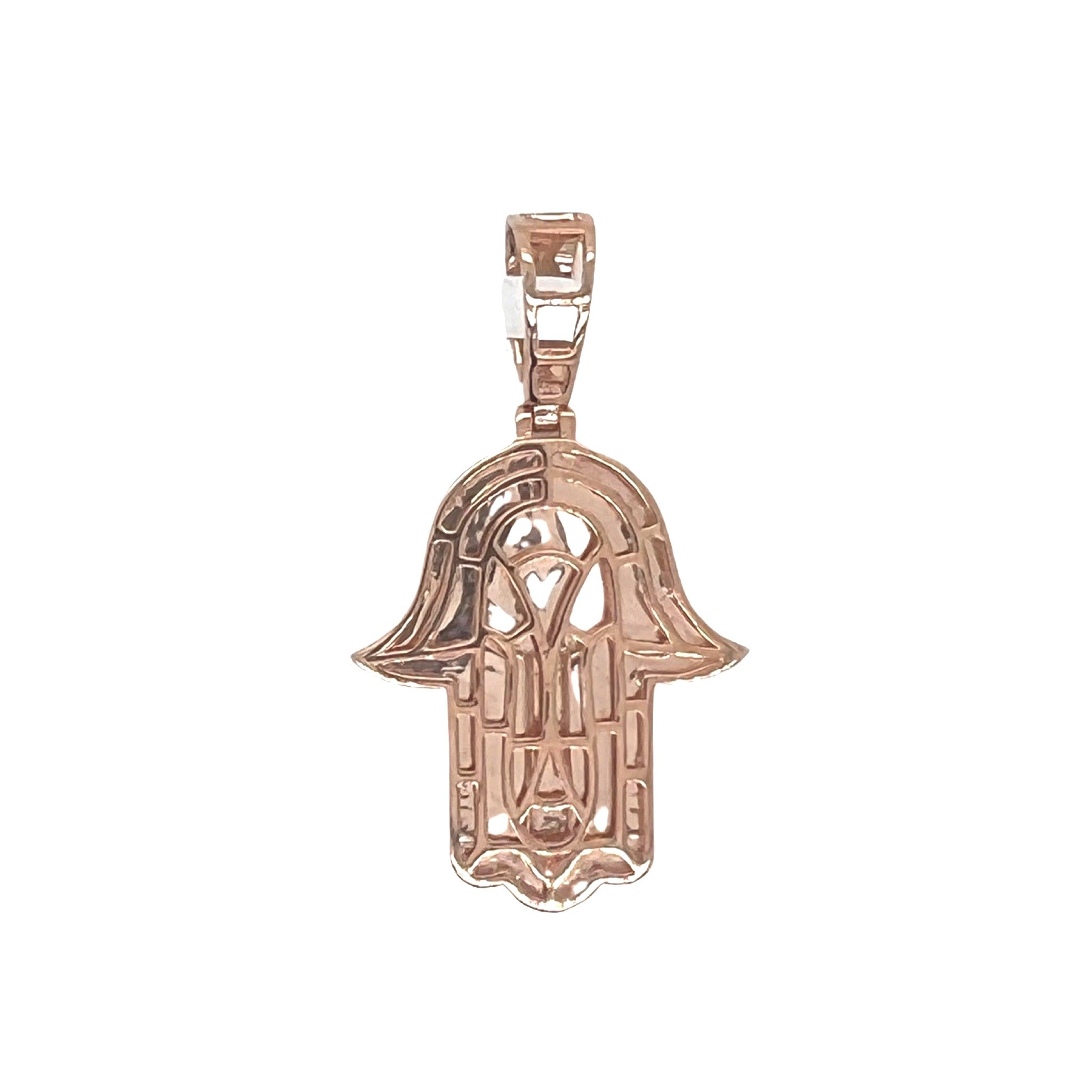 10K Rose Gold Hamsa Diamond Pendant 1.71 CT 1.75"