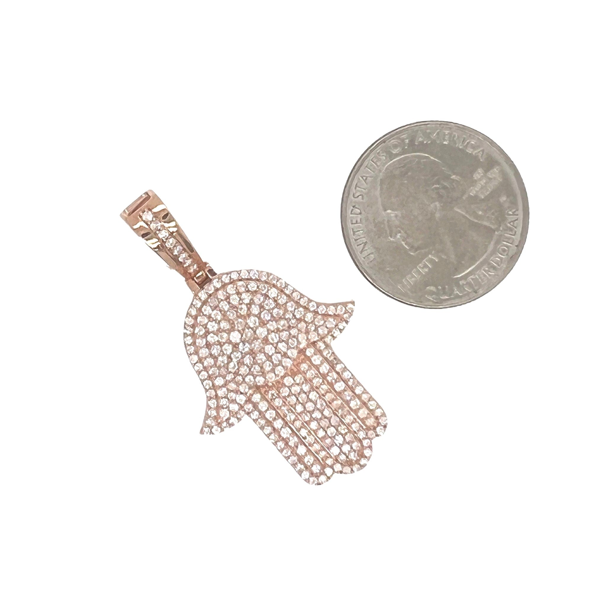 10K Rose Gold Hamsa Diamond Pendant 1.71 CT 1.75"