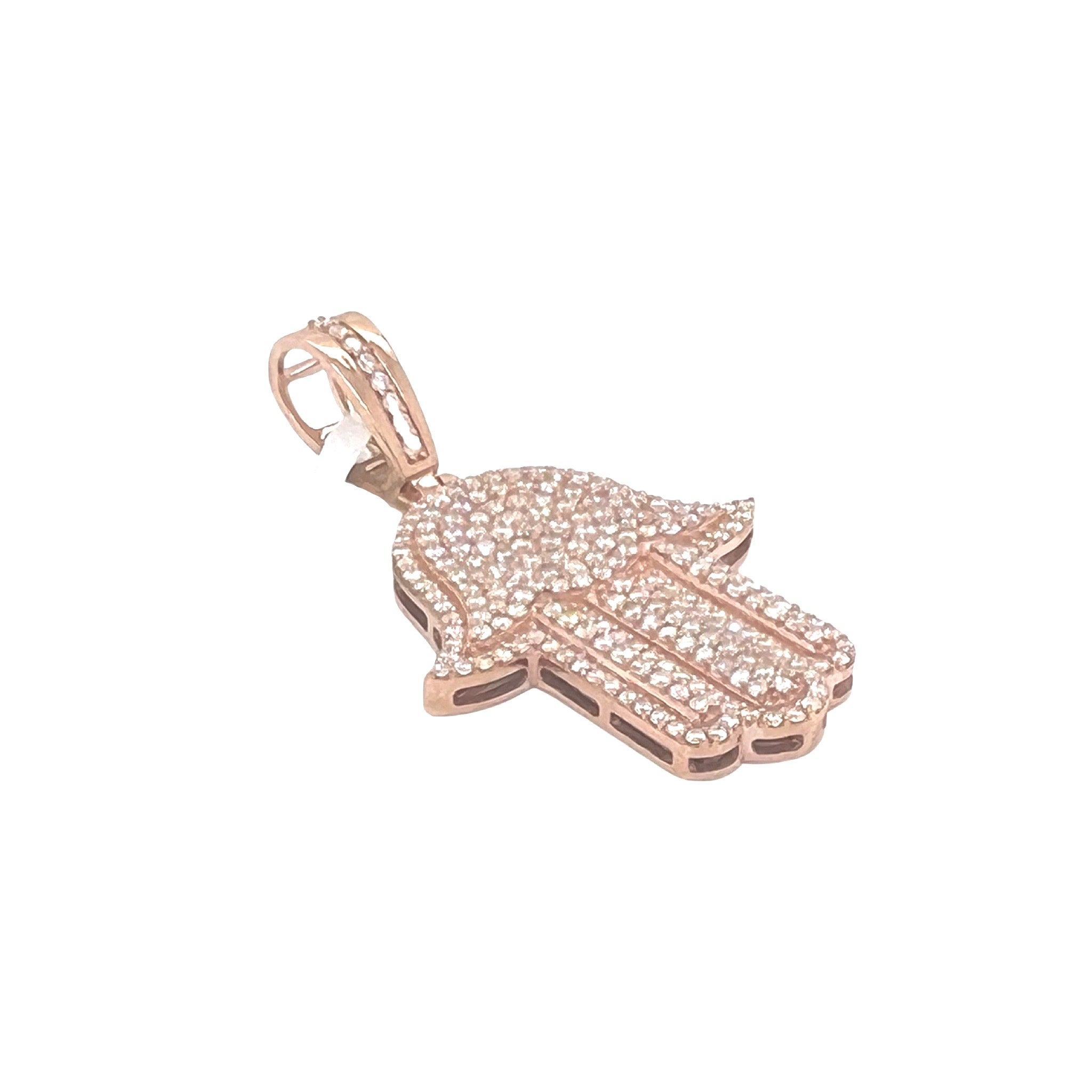 10K Rose Gold Hamsa Diamond Pendant 1.71 CT 1.75"