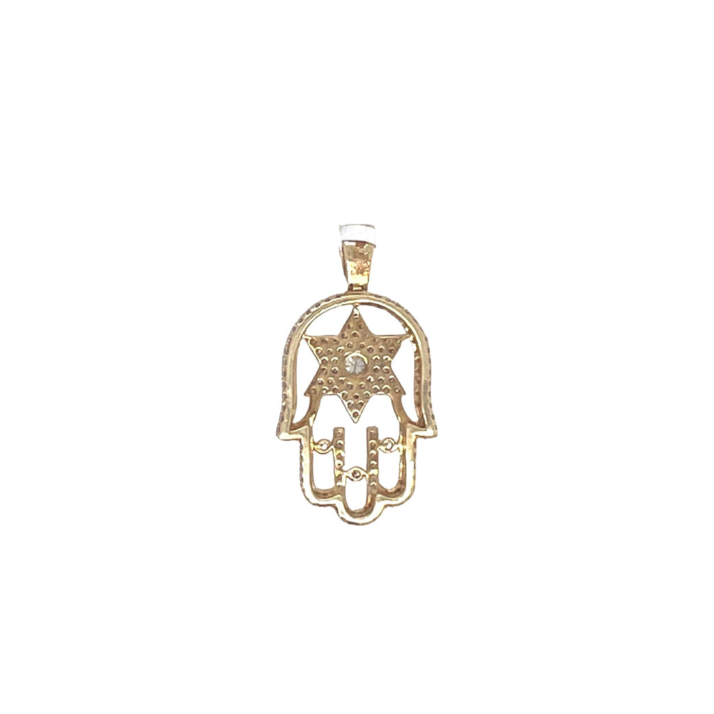 14K Yellow Gold 3D Hamsa Star of David Diamond Pendant 1.54 CT 1.6"