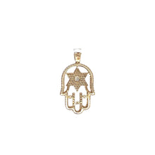 Load image into Gallery viewer, 14K Yellow Gold 3D Hamsa Star of David Diamond Pendant 1.54 CT 1.6&quot;
