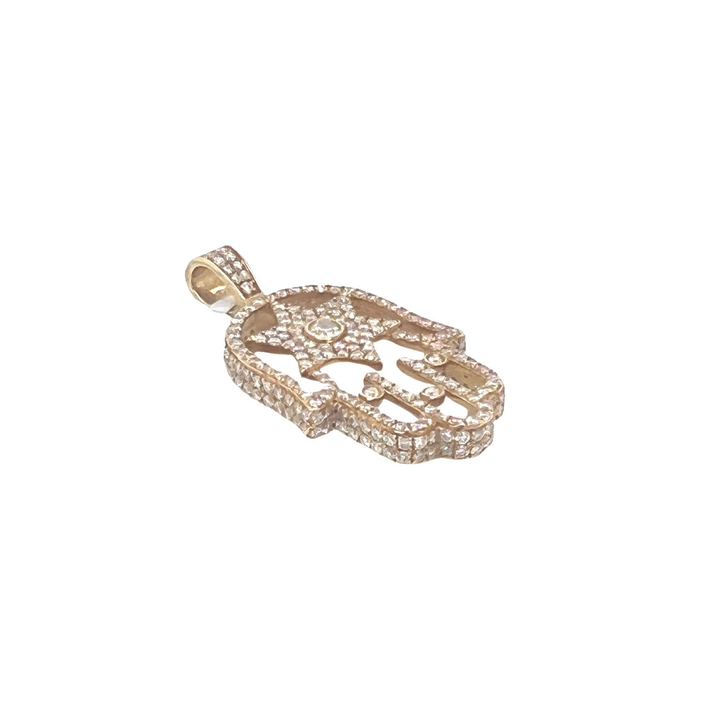 14K Yellow Gold 3D Hamsa Star of David Diamond Pendant 1.54 CT 1.6"