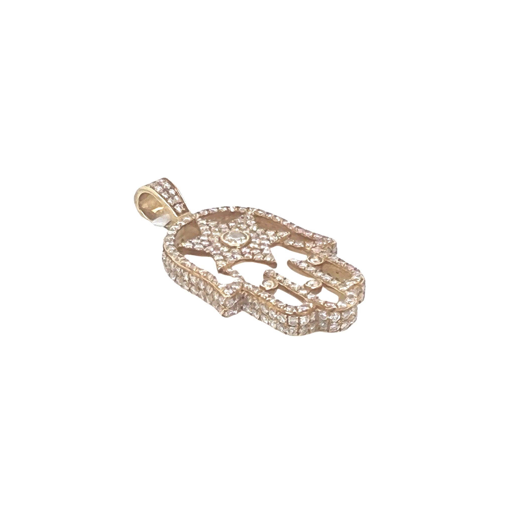 14K Yellow Gold 3D Hamsa Star of David Diamond Pendant 1.54 CT 1.6"