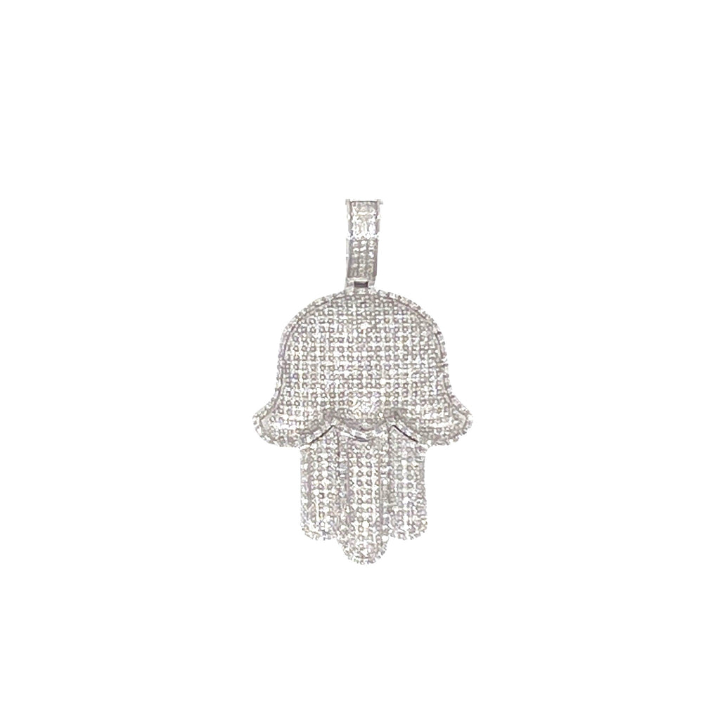 10K White Gold Hamsa Diamond Pendant 0.80 CT 1.65"