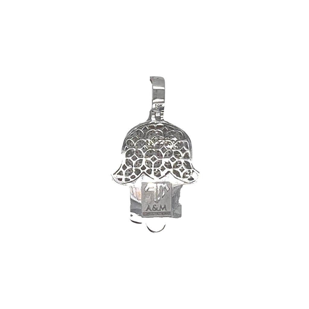 10K White Gold Hamsa Diamond Pendant 0.80 CT 1.65"