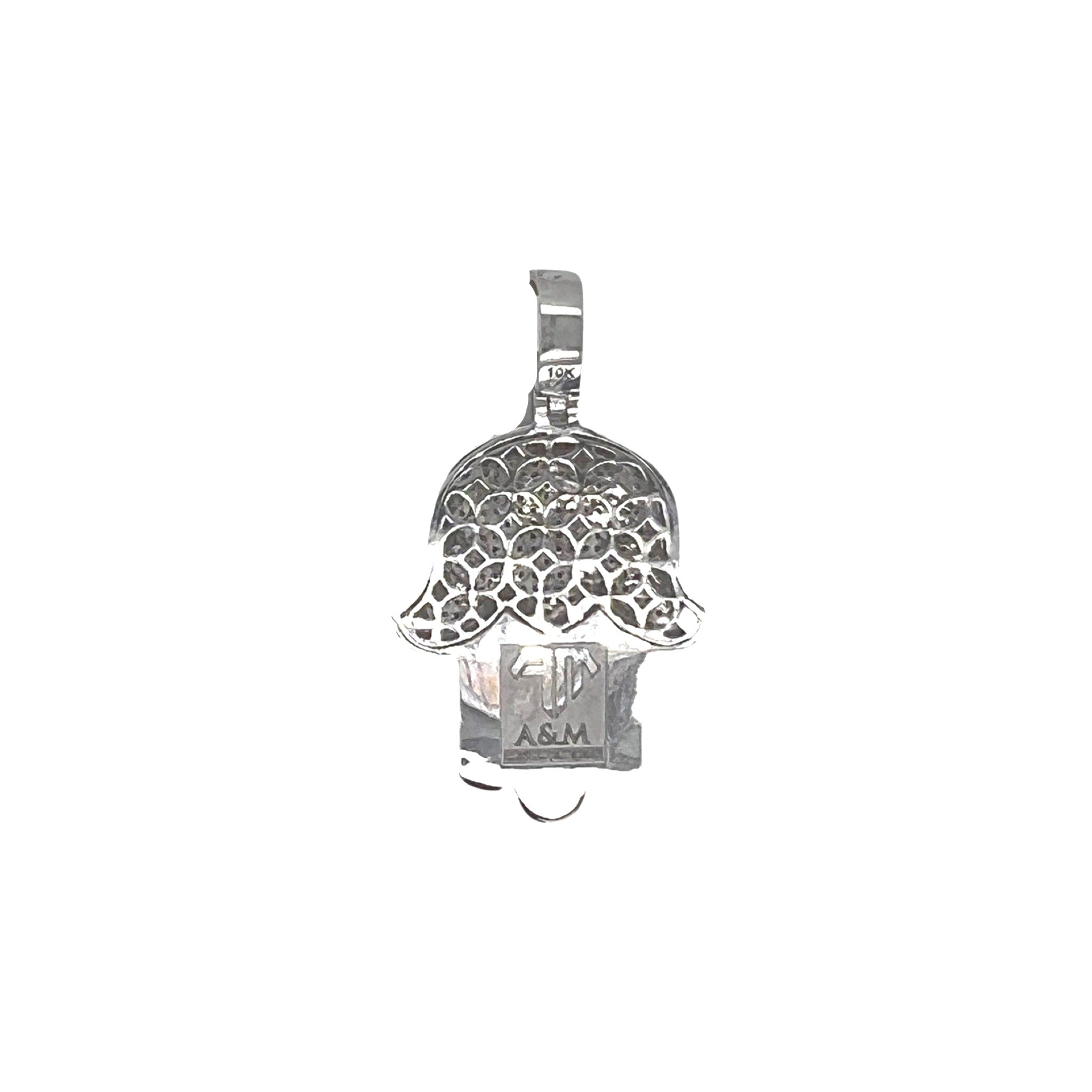 10K White Gold Hamsa Diamond Pendant 0.80 CT 1.65"
