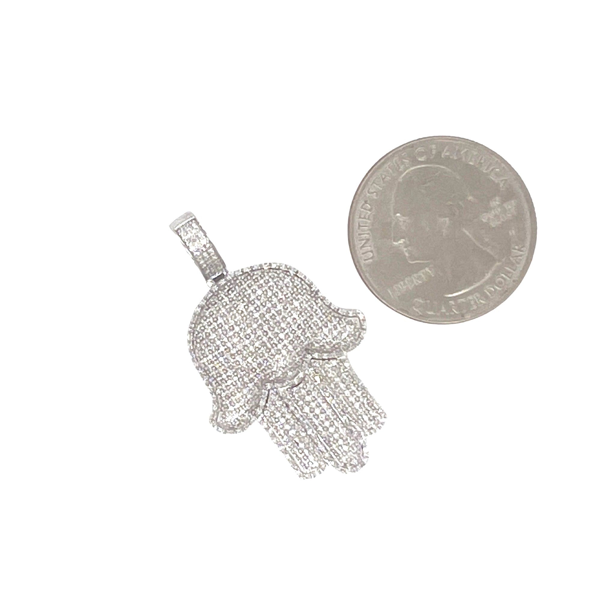 10K White Gold Hamsa Diamond Pendant 0.80 CT 1.65"