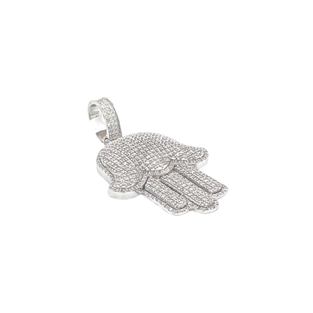 10K White Gold Hamsa Diamond Pendant 0.80 CT 1.65"