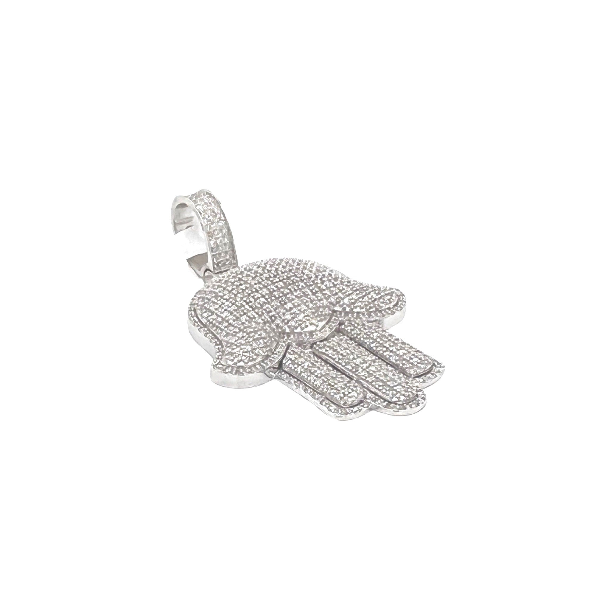 10K White Gold Hamsa Diamond Pendant 0.80 CT 1.65"
