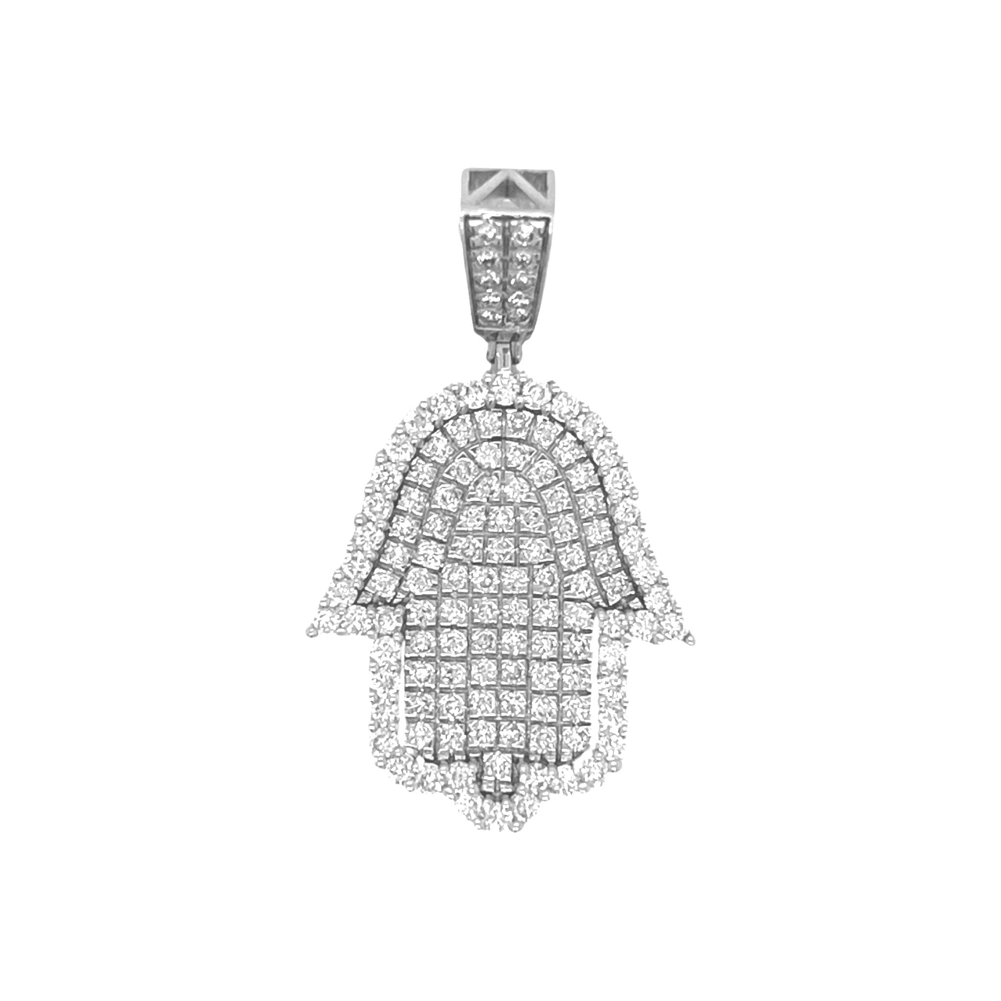 10K White Gold Hamsa Diamond Pendant 2.04 CT 1.5"