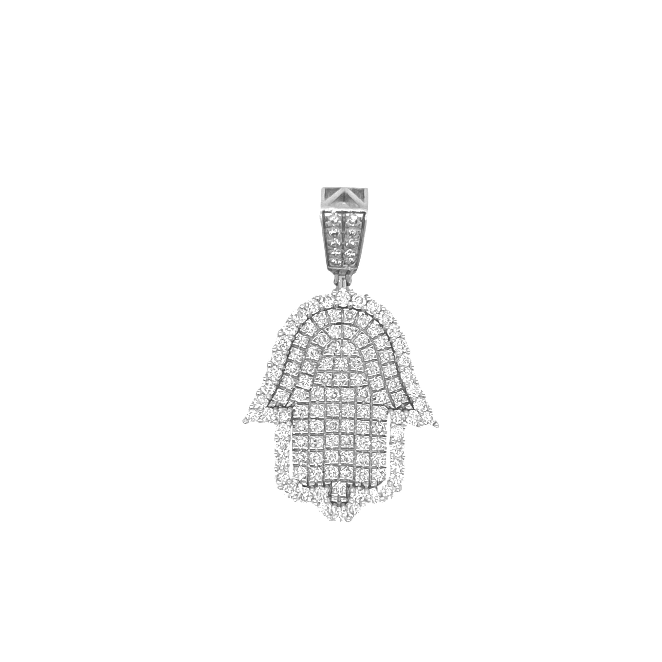 10K White Gold Hamsa Diamond Pendant 2.04 CT 1.5"