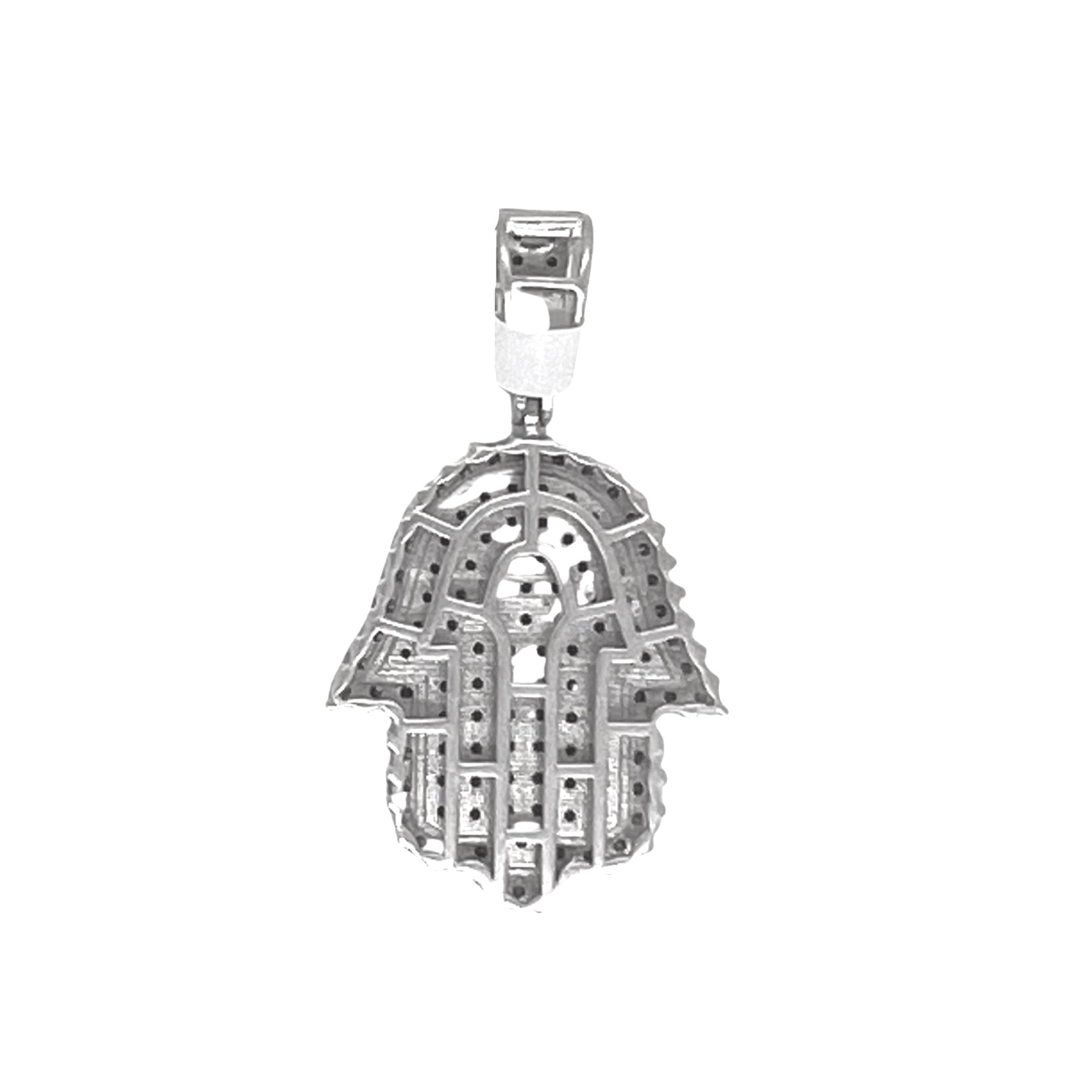 10K White Gold Hamsa Diamond Pendant 2.04 CT 1.5"
