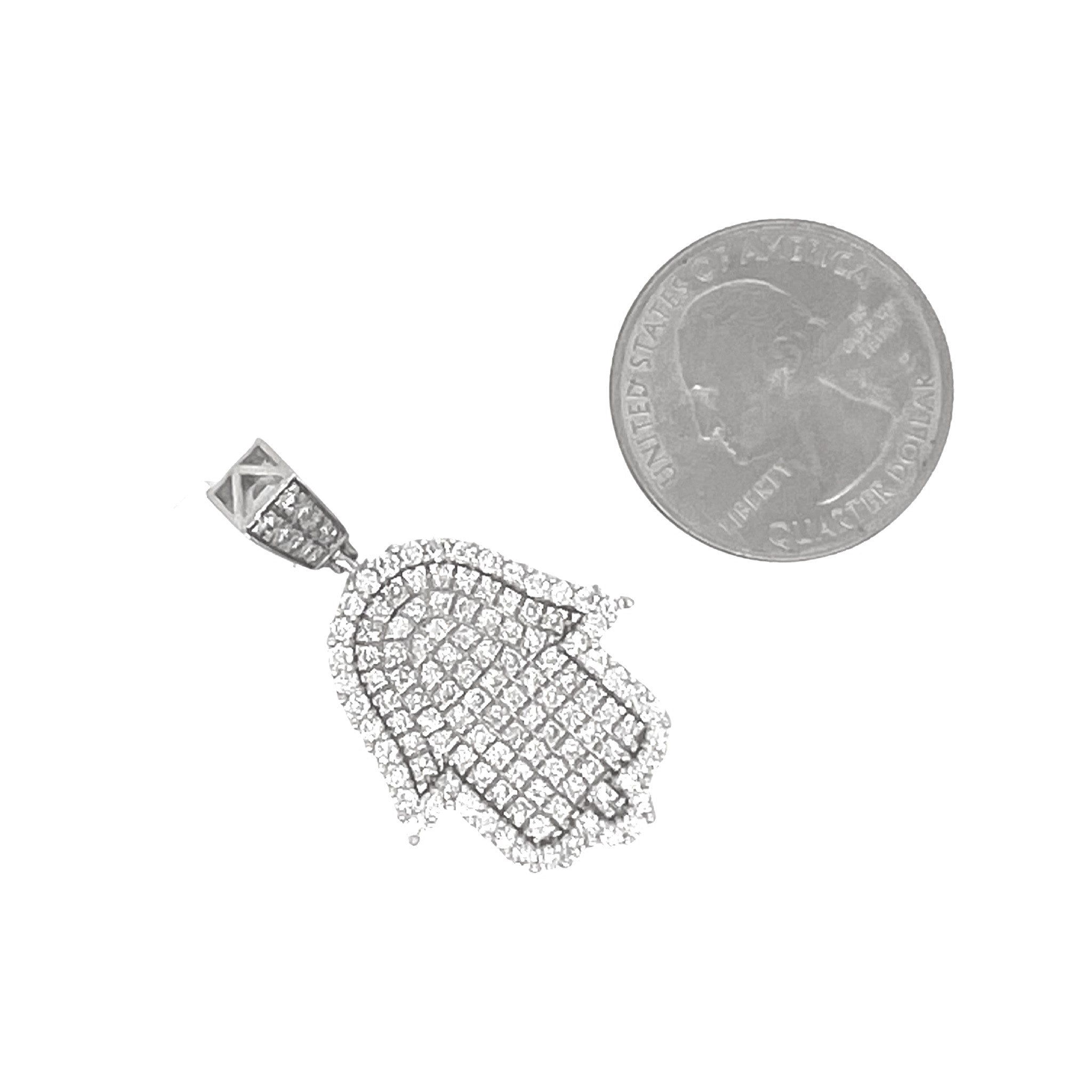 10K White Gold Hamsa Diamond Pendant 2.04 CT 1.5"