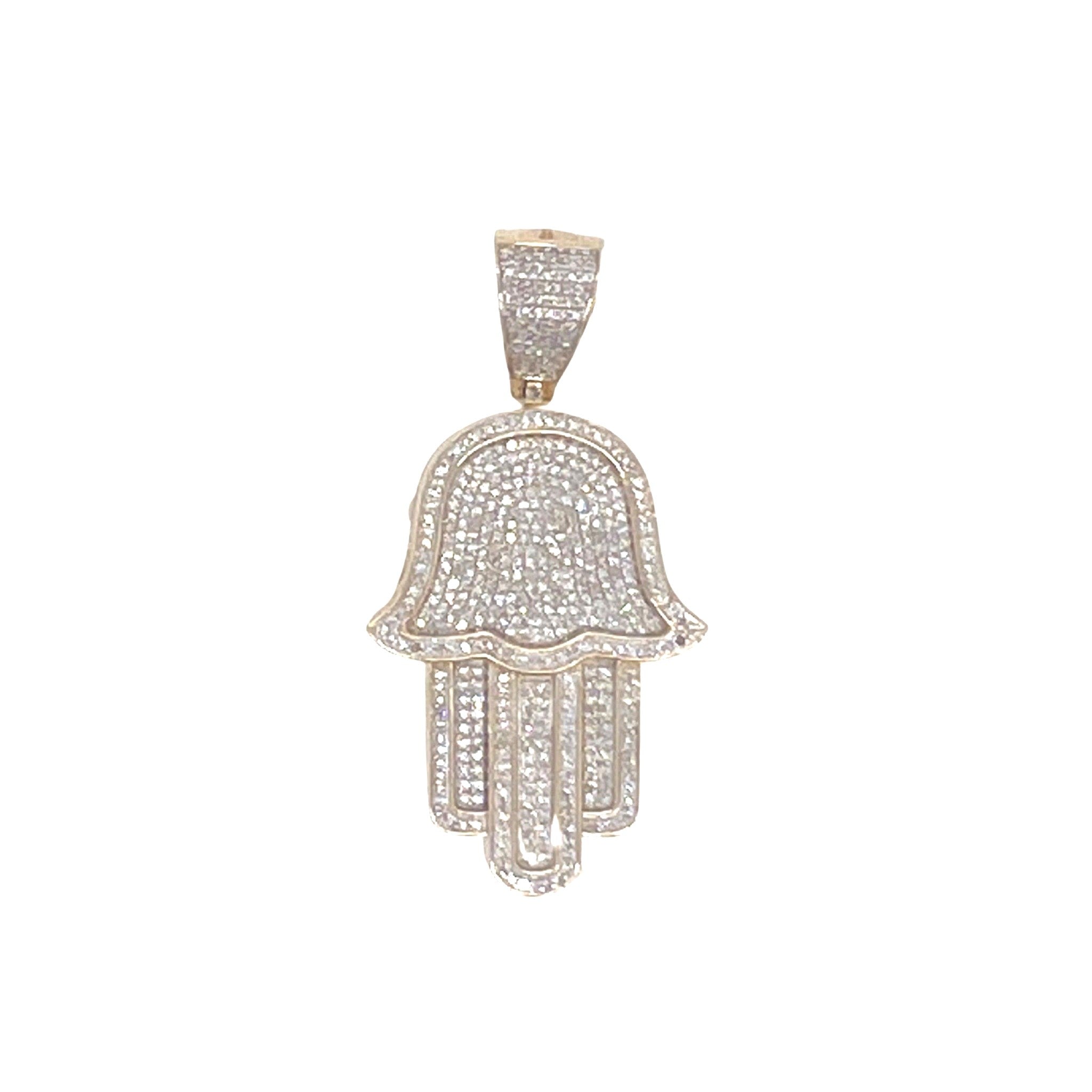 10K Yellow Gold Hamsa Diamond Pendant 0.65 CT 1.7"