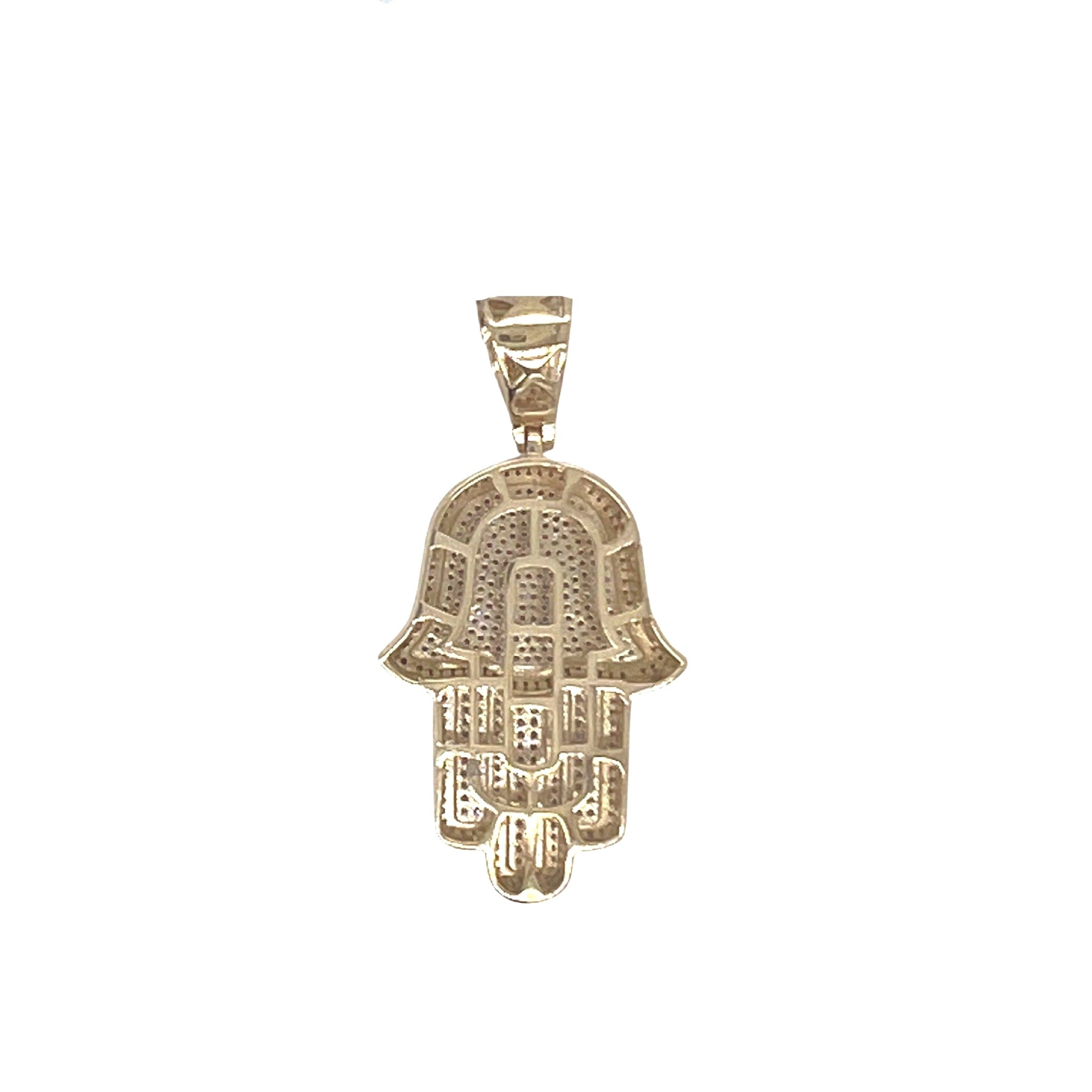 10K Yellow Gold Hamsa Diamond Pendant 0.65 CT 1.7"