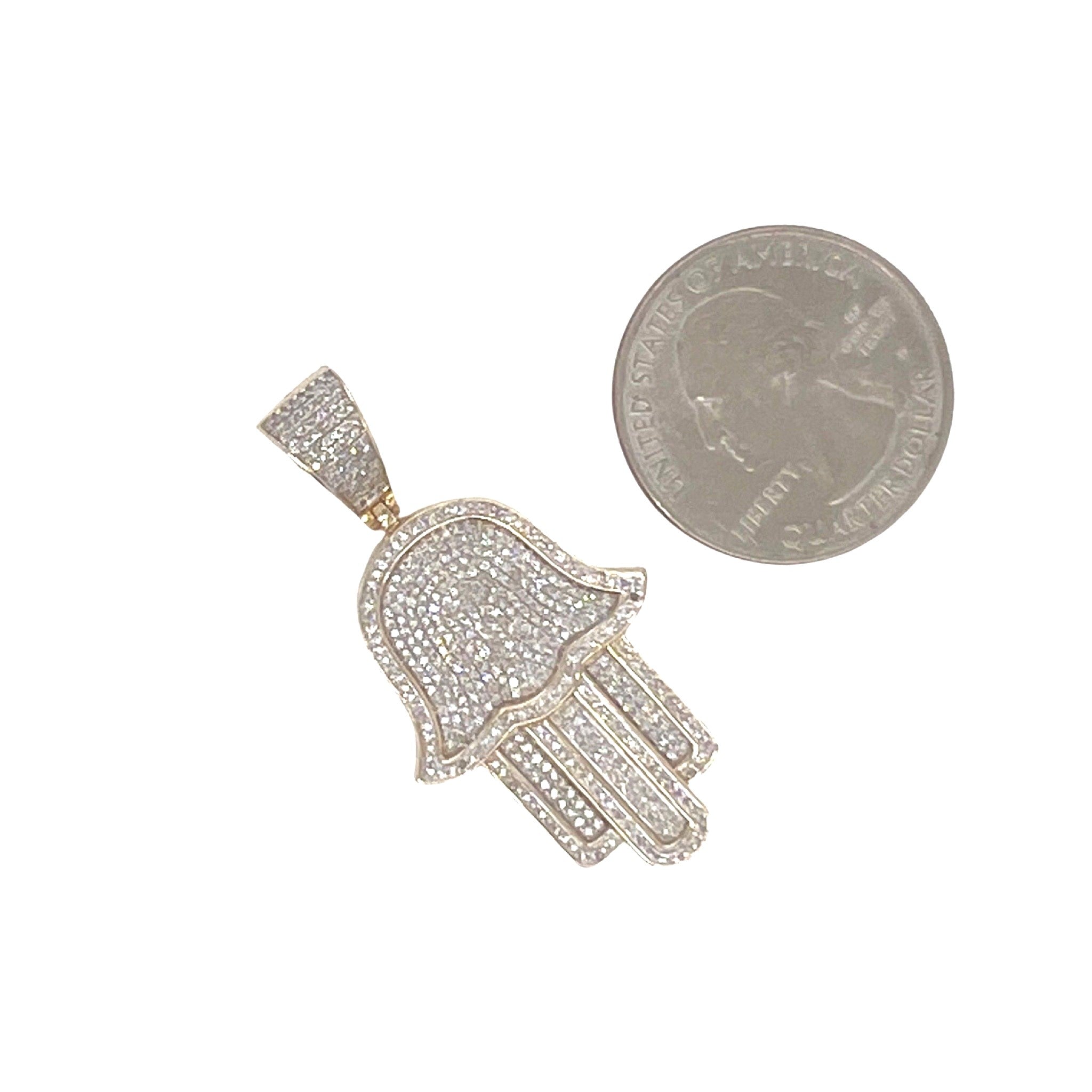 10K Yellow Gold Hamsa Diamond Pendant 0.65 CT 1.7"
