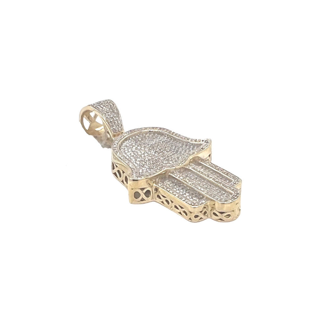 10K Yellow Gold Hamsa Diamond Pendant 0.65 CT 1.7"