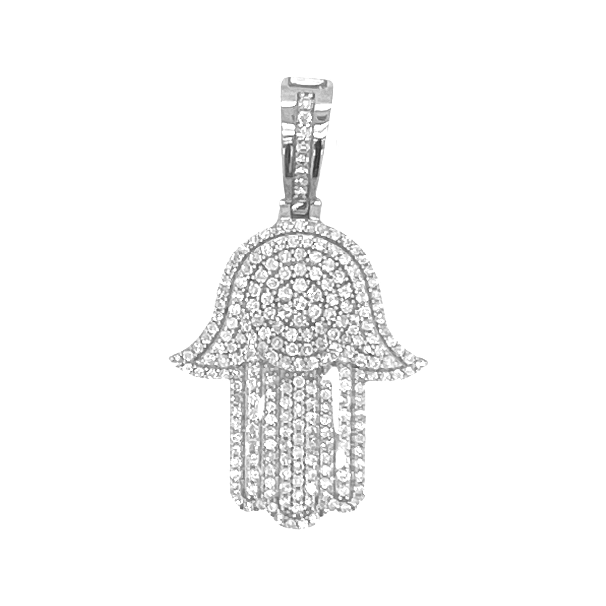 10K White Gold Hamsa Diamond Pendant 1.71 CT 1.75"