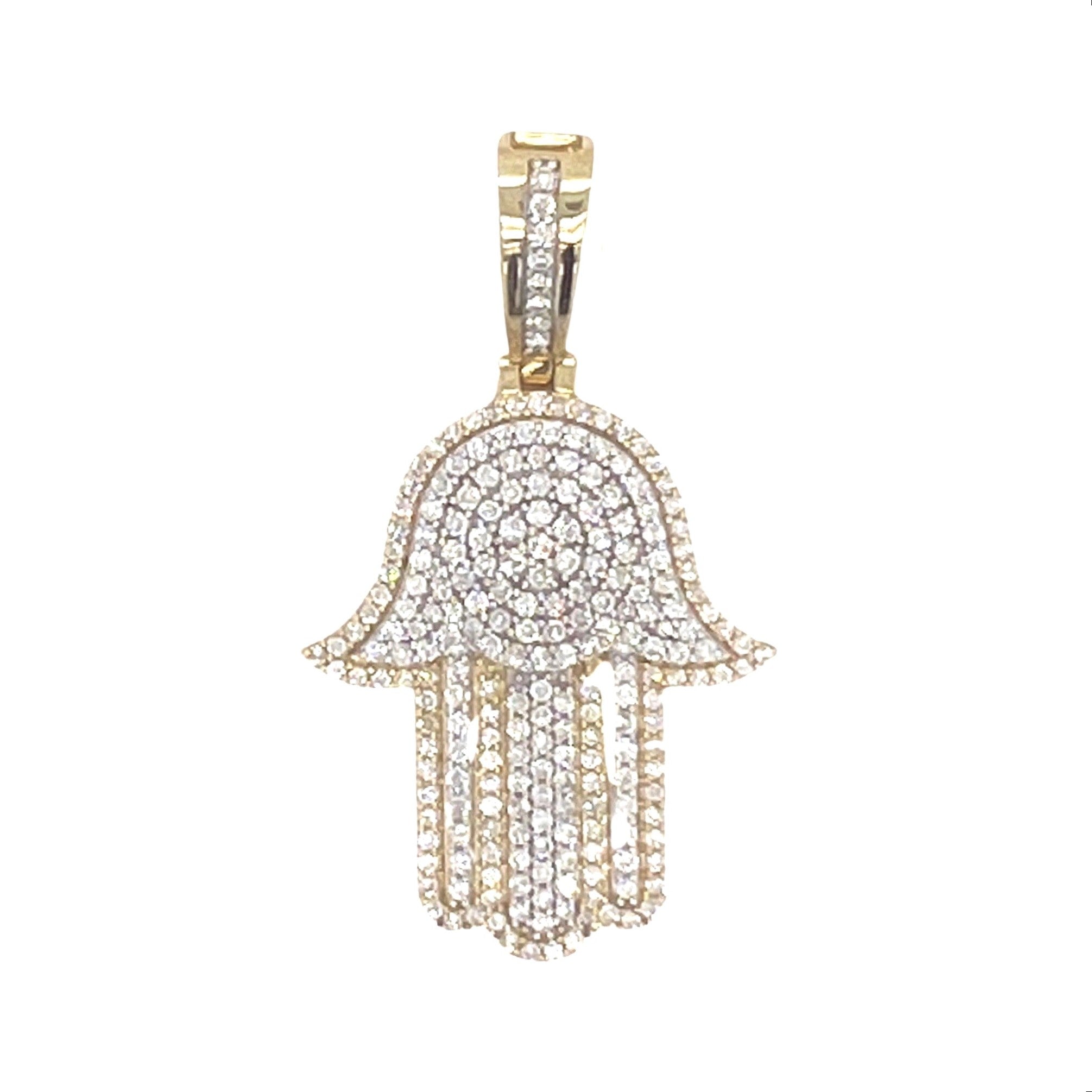 10K Two-Tone Gold Hamsa Diamond Pendant 1.71 CT 1.75"