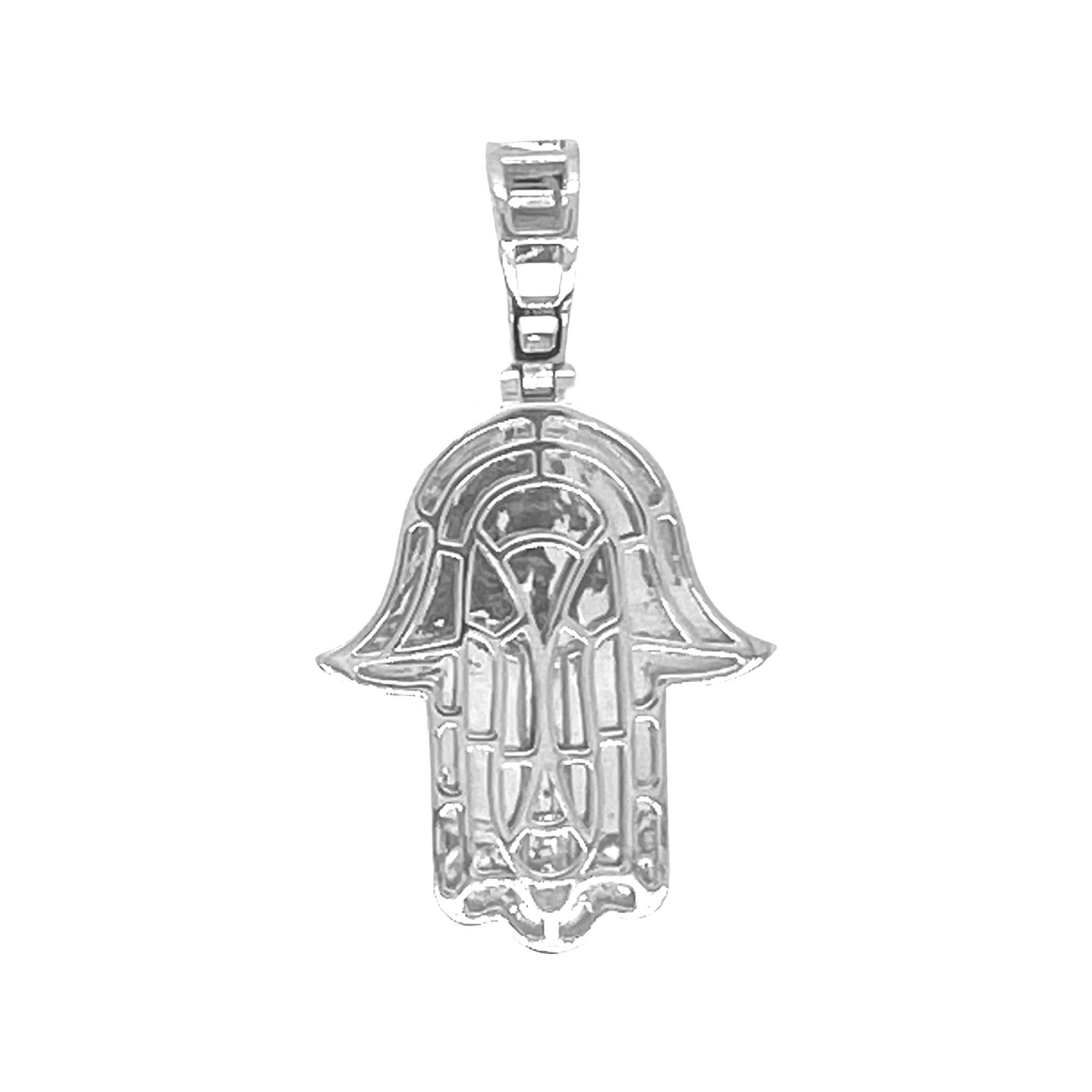 10K White Gold Hamsa Diamond Pendant 1.71 CT 1.75"