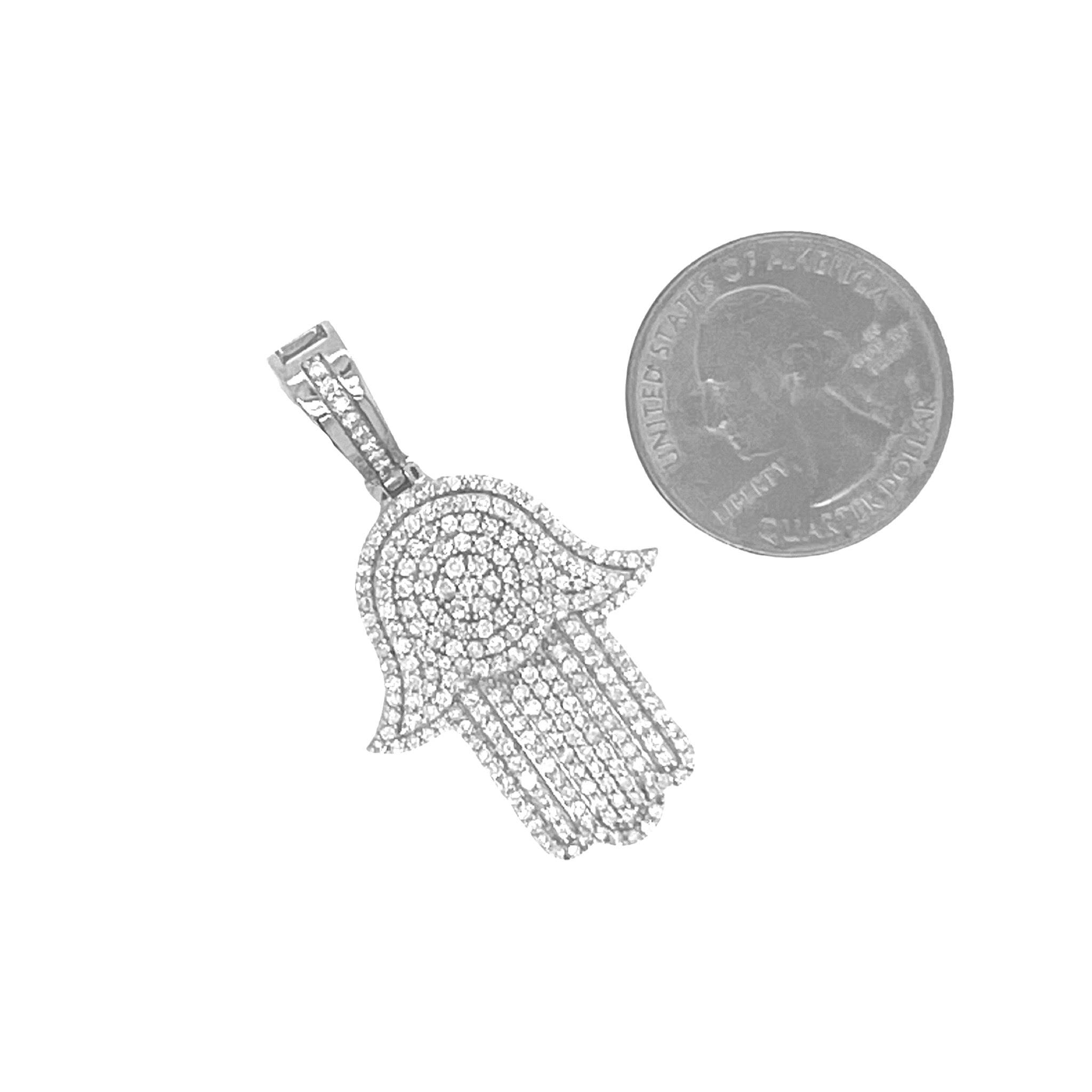 10K White Gold Hamsa Diamond Pendant 1.71 CT 1.75"