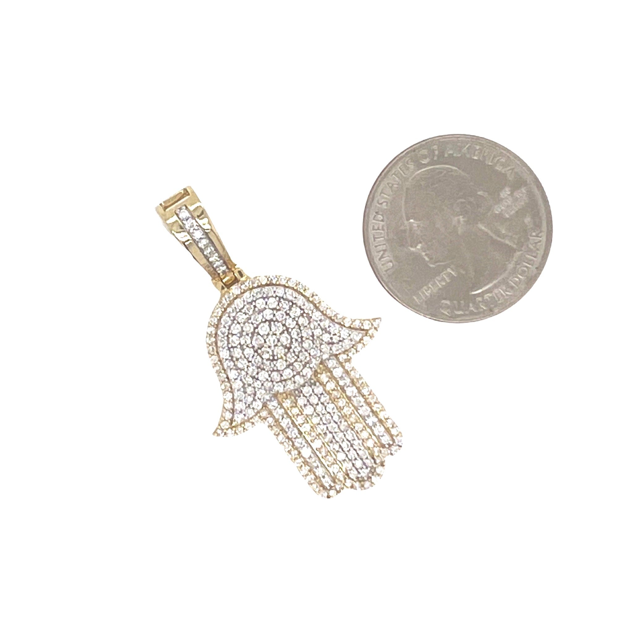 10K Two-Tone Gold Hamsa Diamond Pendant 1.71 CT 1.75"