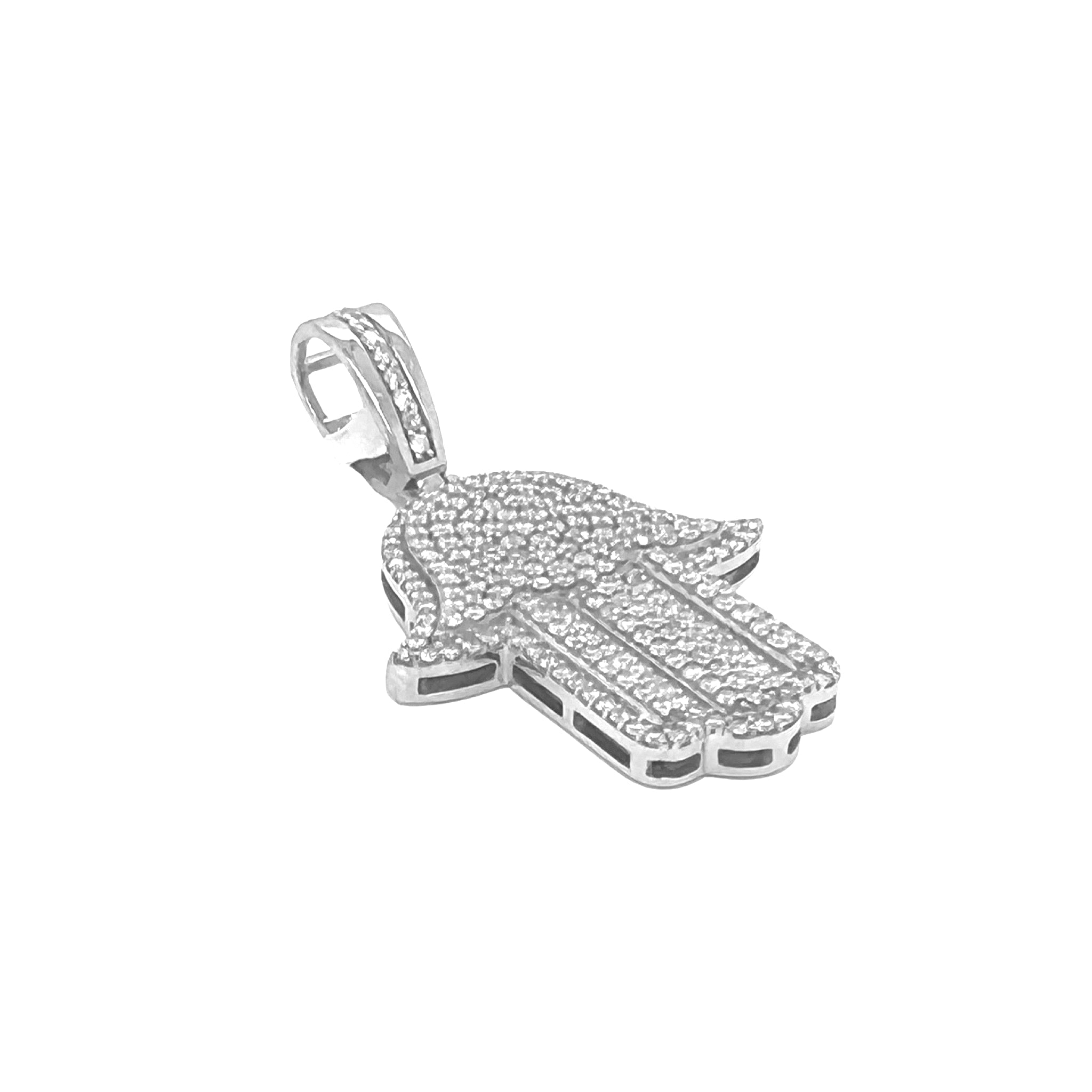 10K White Gold Hamsa Diamond Pendant 1.71 CT 1.75"