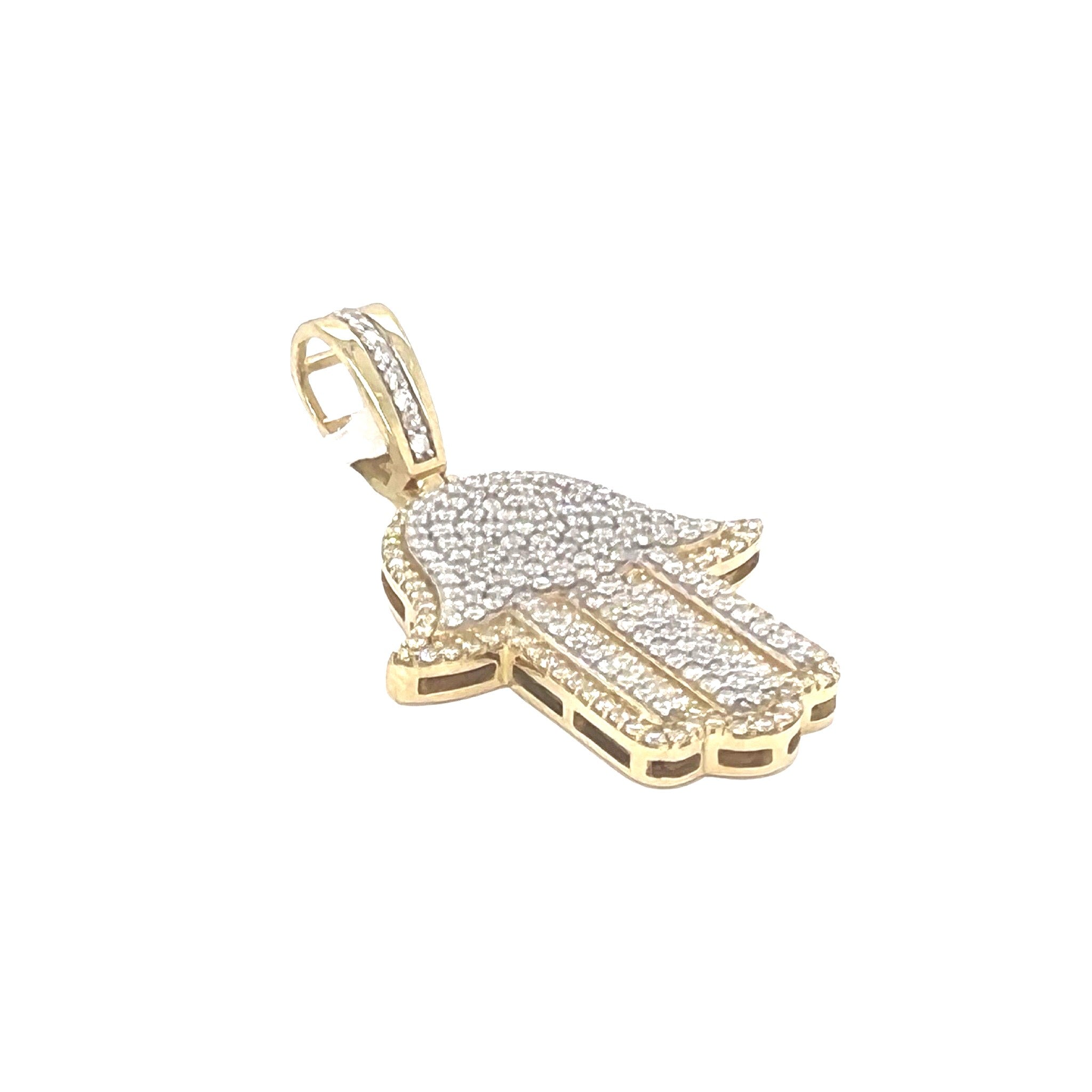 10K Two-Tone Gold Hamsa Diamond Pendant 1.71 CT 1.75"