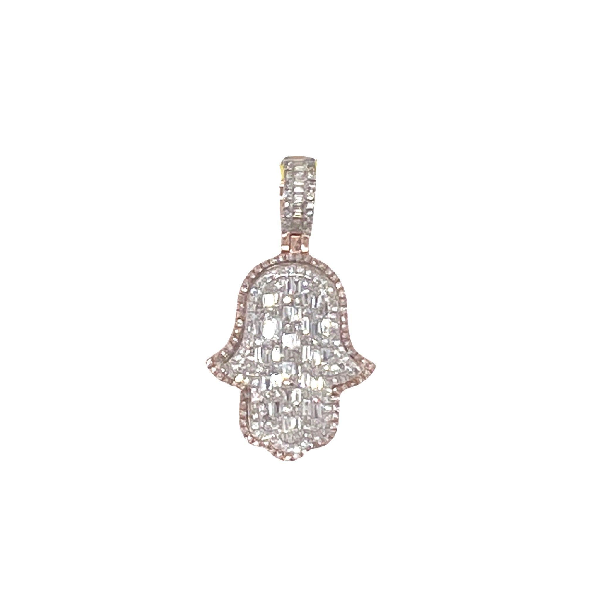 14K Rose Gold Hamsa Baguette Diamond Pendant 1.07 CT 1.3"