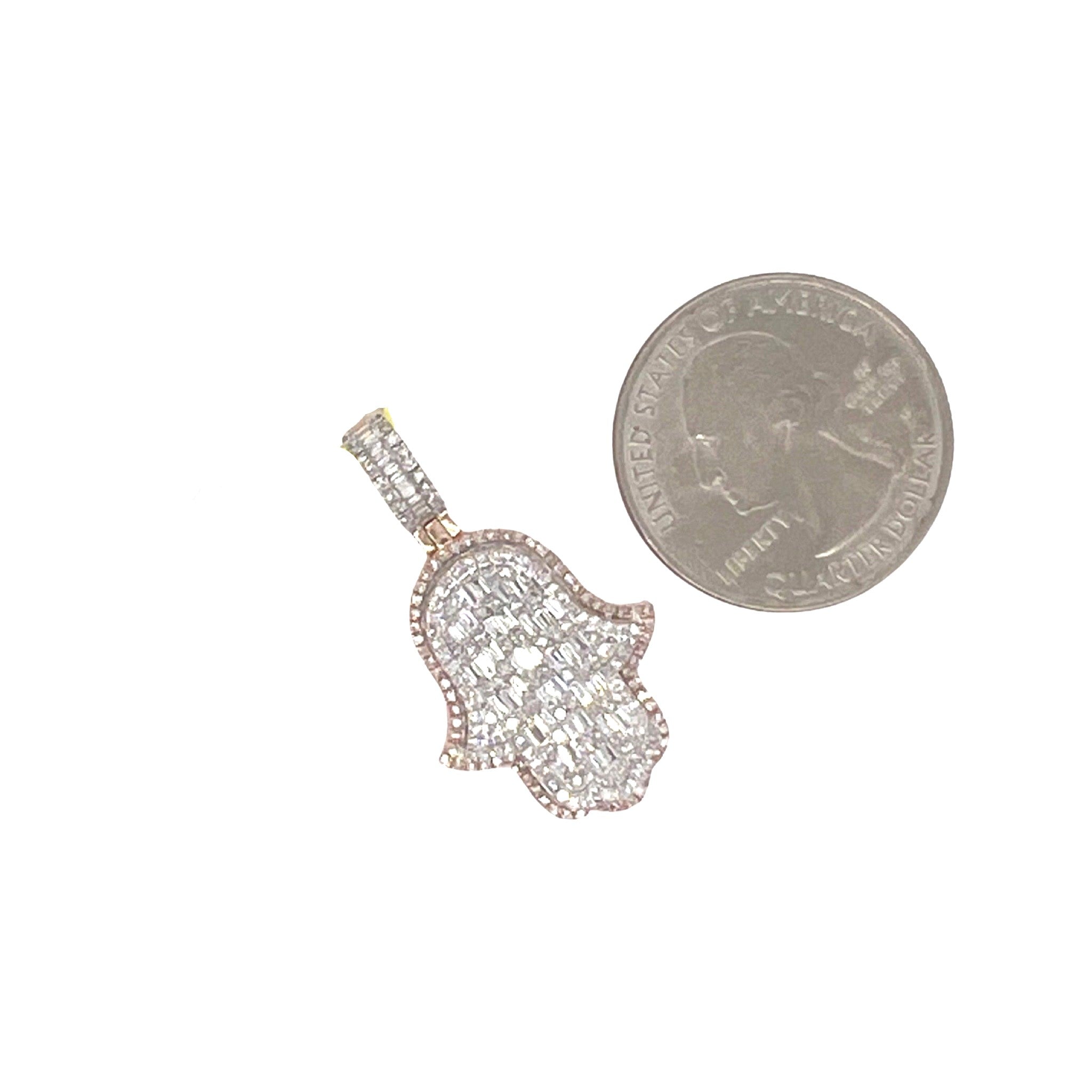 14K Rose Gold Hamsa Baguette Diamond Pendant 1.07 CT 1.3"