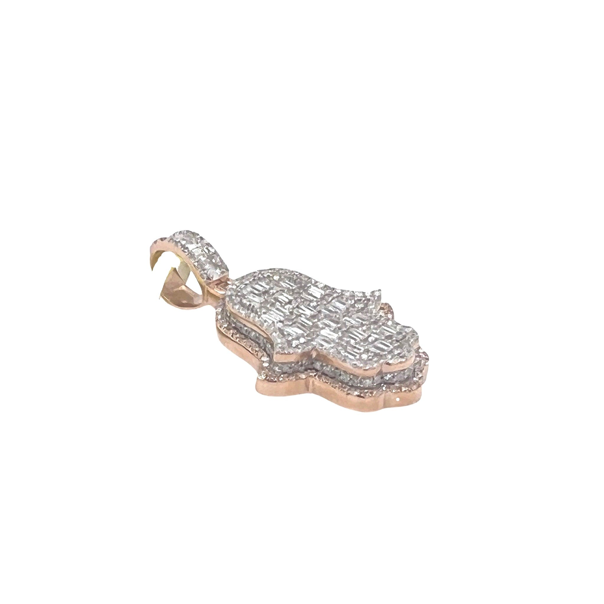 14K Rose Gold Hamsa Baguette Diamond Pendant 1.07 CT 1.3"