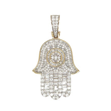 Load image into Gallery viewer, 10K Yellow Gold Hamsa Evil Eye Baguette Diamond Pendant 4.73 CT 2.2&quot;
