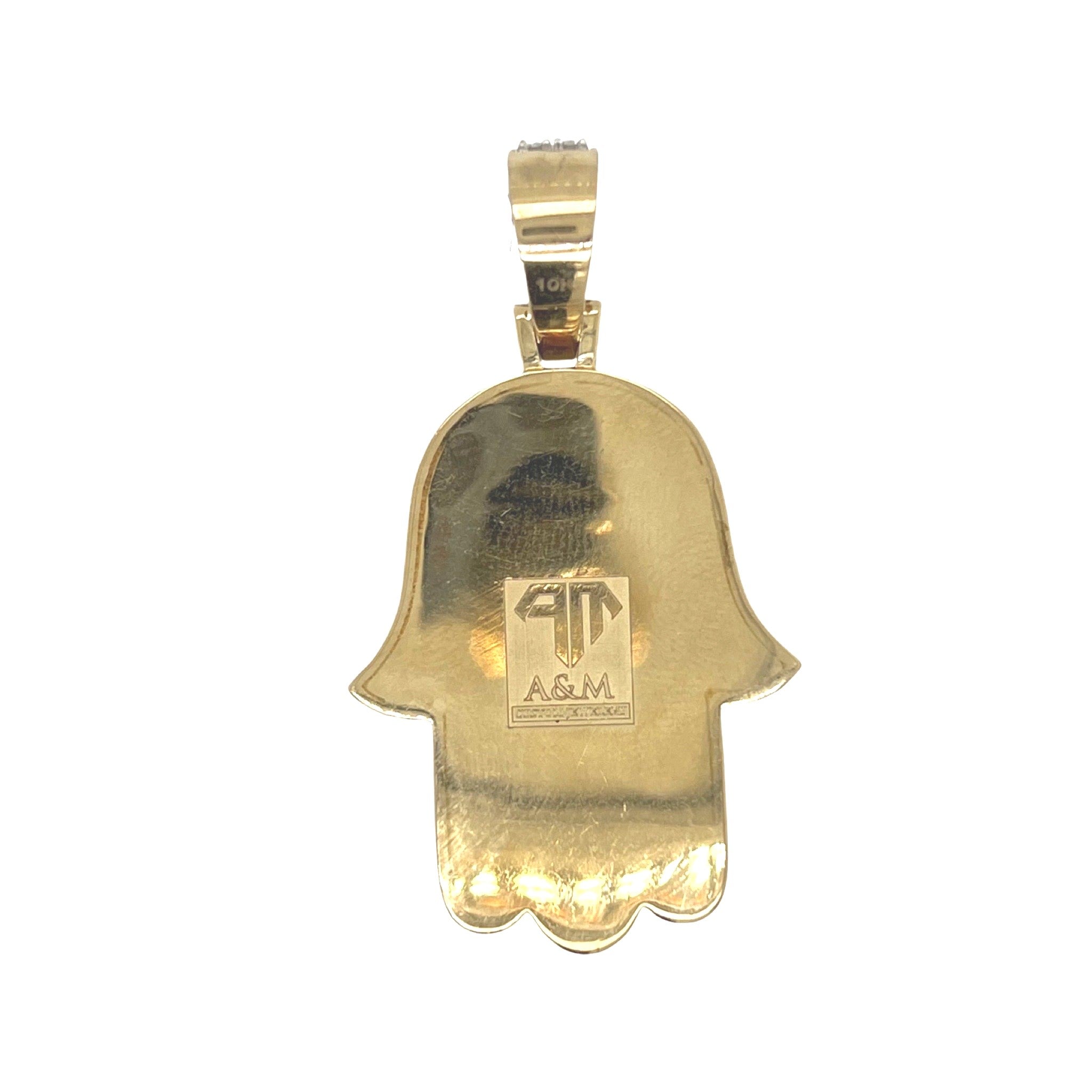 10K Yellow Gold Hamsa Evil Eye Baguette Diamond Pendant 4.73 CT 2.2"