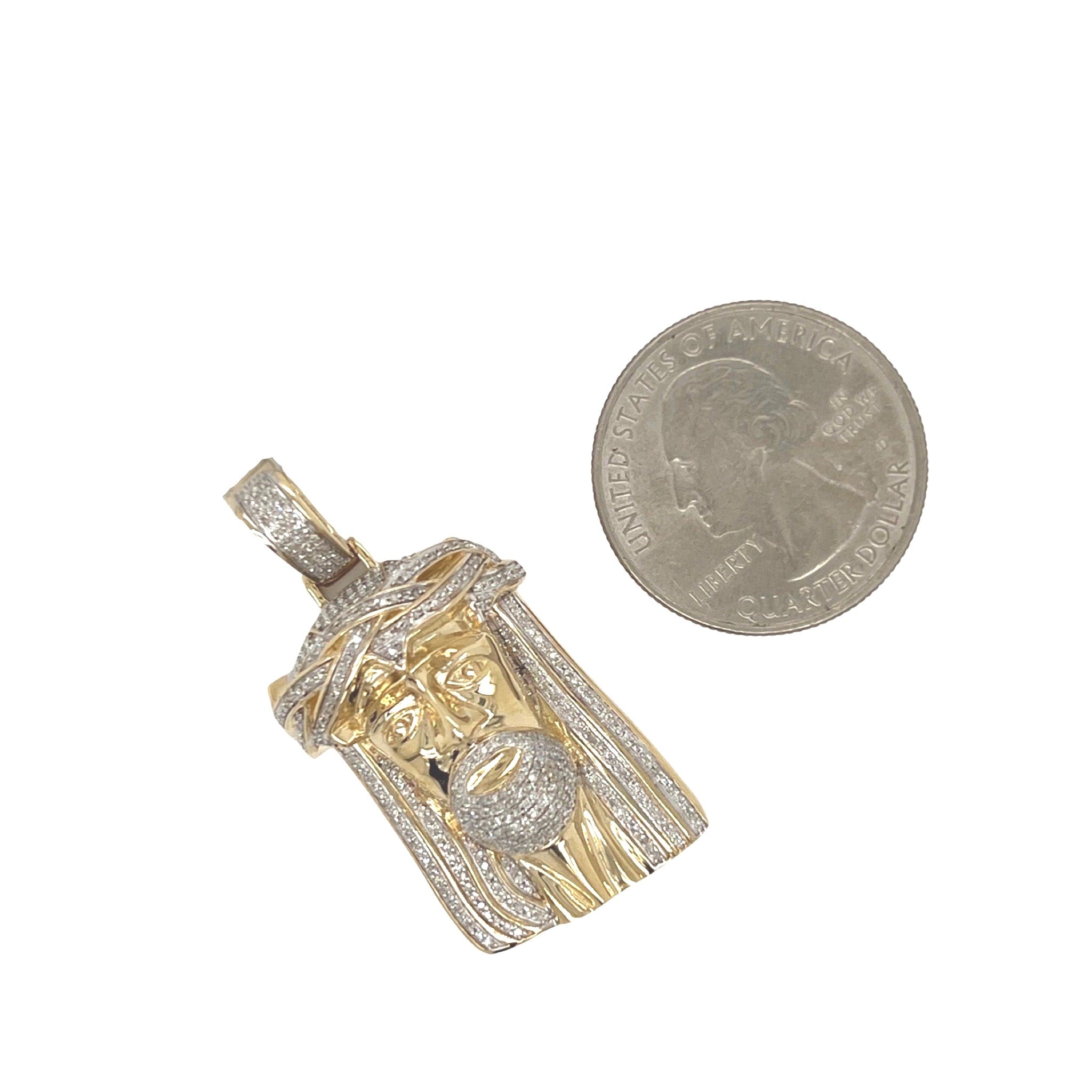 10K Yellow Gold Jesus Head Diamond Pendant 0.65 CT 1.65"